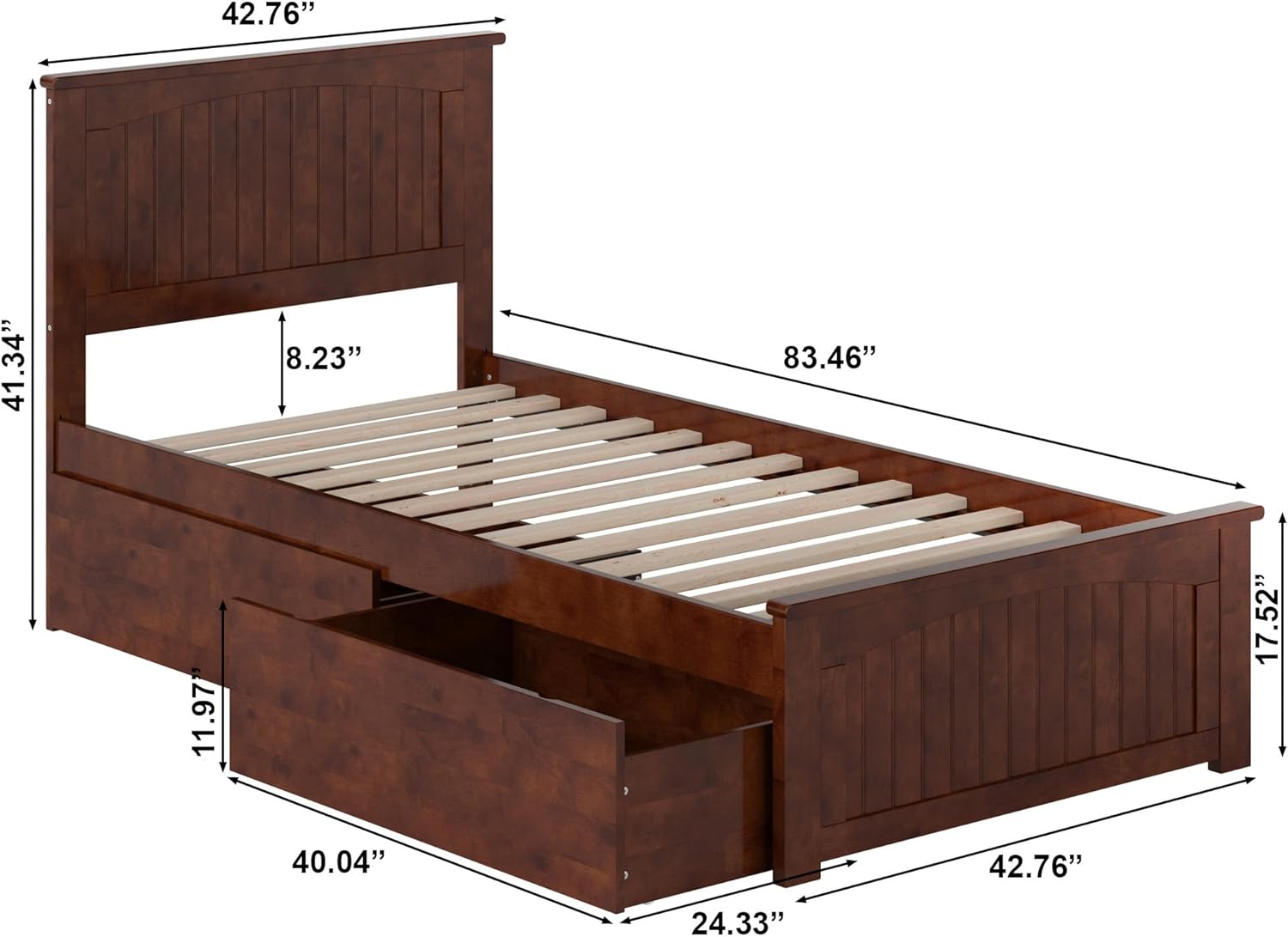AFI, Nantucket Twin XL Platform Bed with Matching Footboard and Storage Drawers, Walnut