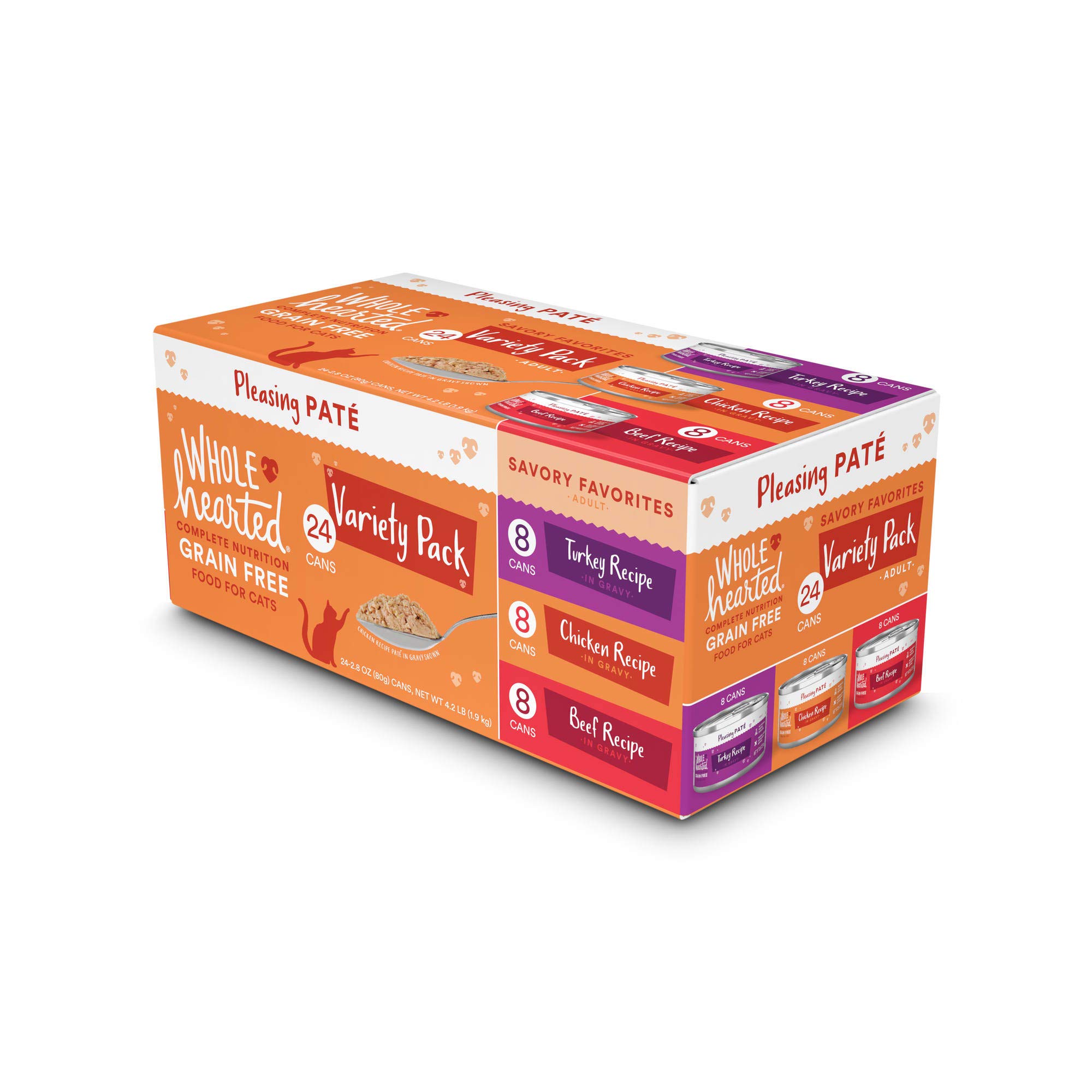 WholeHeartedGrain Free Pate Savory Favorites Adult Wet Cat Food Variety Pack 2.8 oz. Count of 24