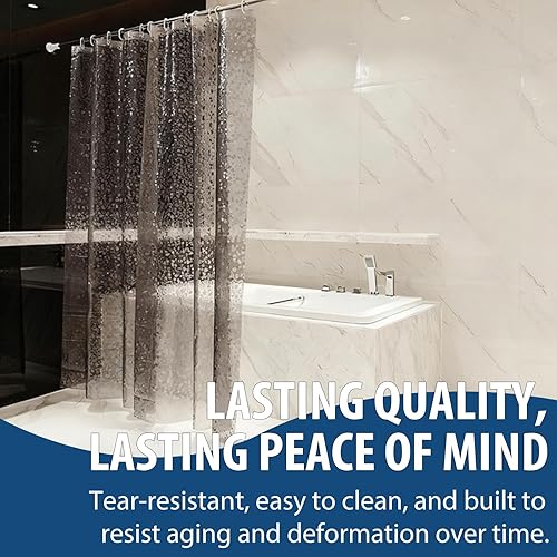 Miniatura 8 de Cortina de ducha con diseño de guijarros 3D, material de PEVA, ojales de plástico de metal con ganchos, tamaño estándar, 70.9 x 70.9 in, color