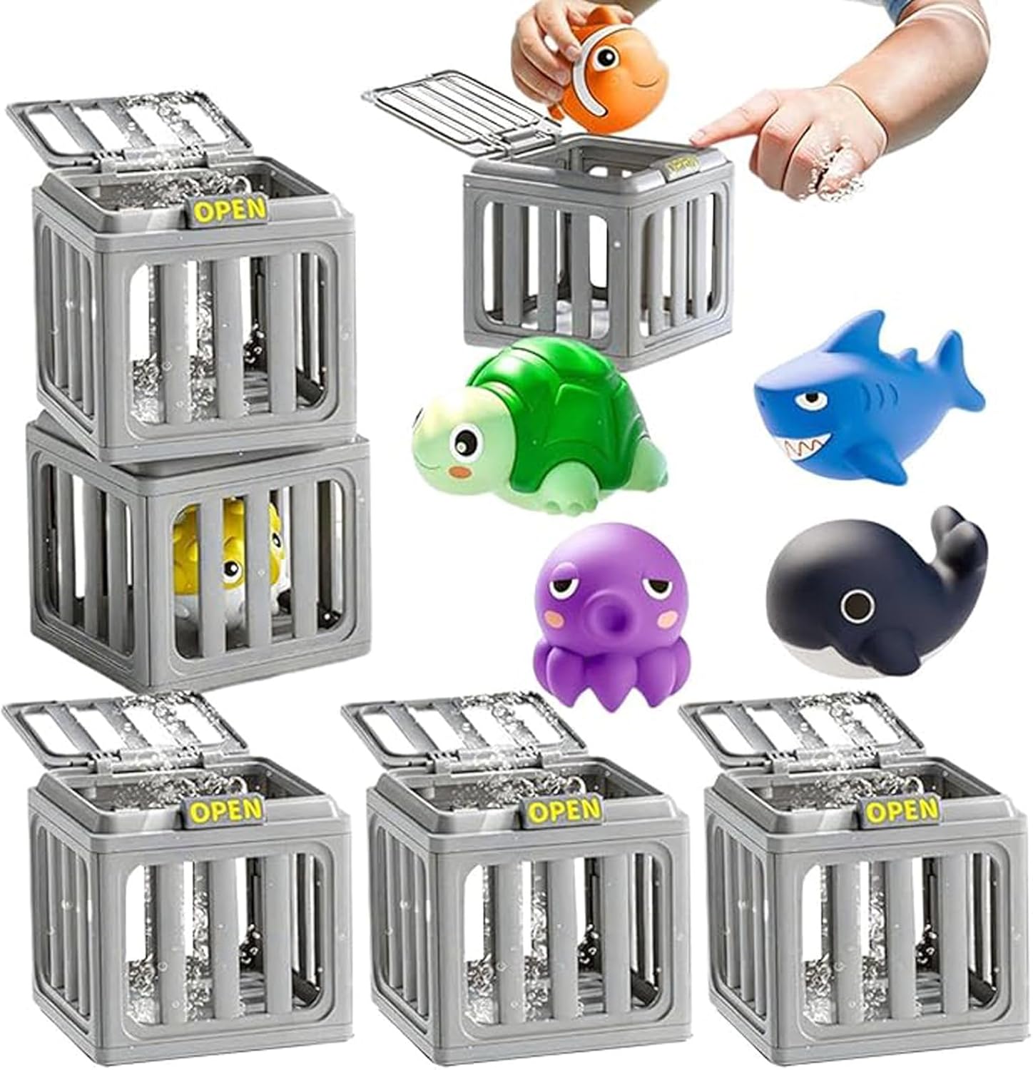 Children's Pool Diving Toys Set, Underwater Dive Rescue Toys with Pool Toy Cage & Sinkies for Kids Ages 8-12, Summer Swimming Pool Games & Bath Toy Gift