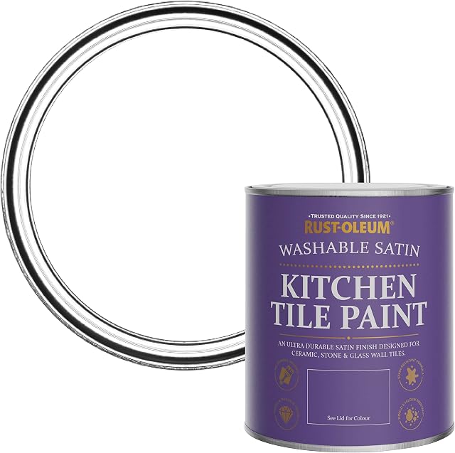 Rust-Oleum White water resistant Kitchen Tile Paint in Satin Finish - Cotton 750ml, SHDRCT1676, 0.75 Liters
