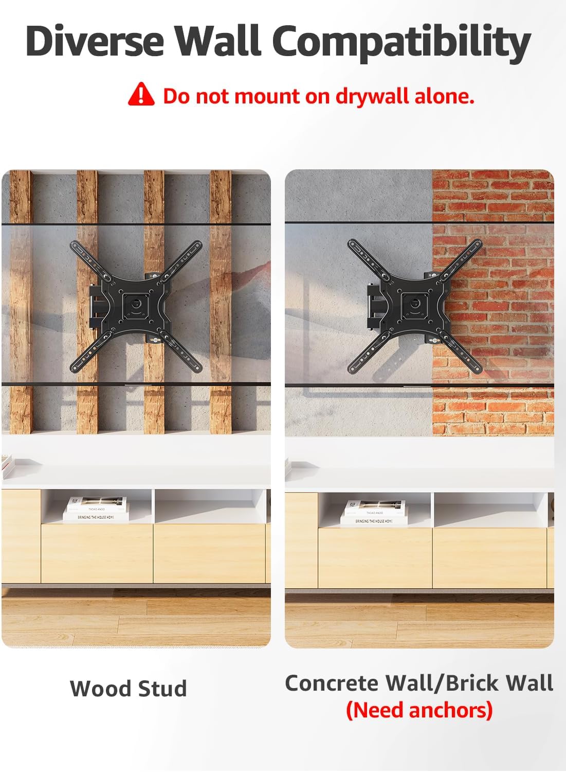 ELIVED Full Motion TV Wall Mount for Most 26-60 Inch TVs, Articulating Arms Swivel and Tilt tv Mount, Wall Mount Brackets Max VESA 400x400, Single Stud Perfect Center Design, Holds Up to 77 lbs.