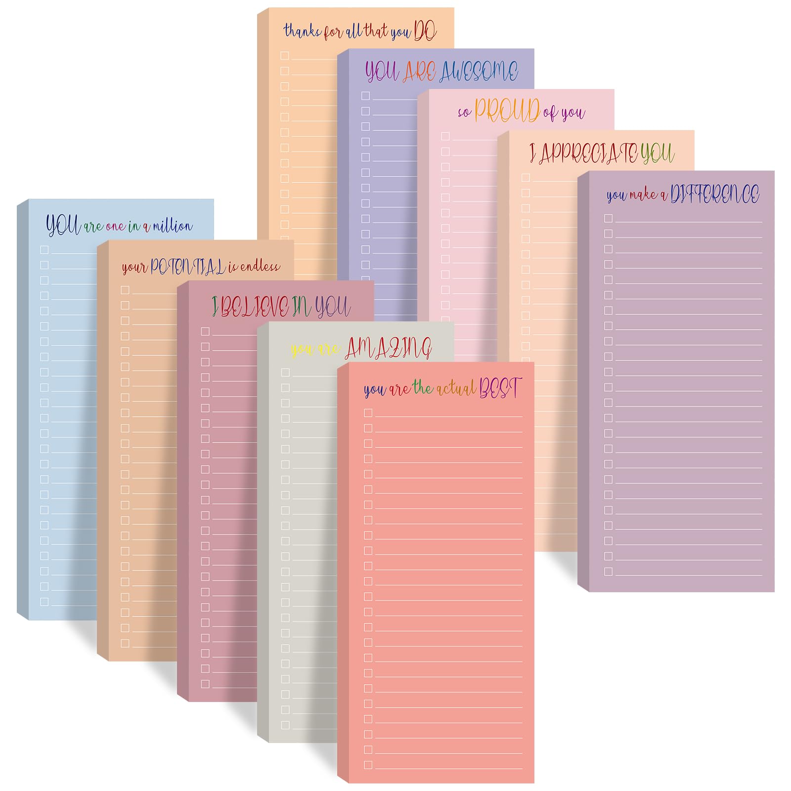 Censen 10 Pack 500 Sheets to Do List Notes Daily Checklist Notepad with 50 Sheets Undated Memo Pad Color Block Shopping List Weekly Plan Notepad Organizer Planners (Morandi,Motivation Words)