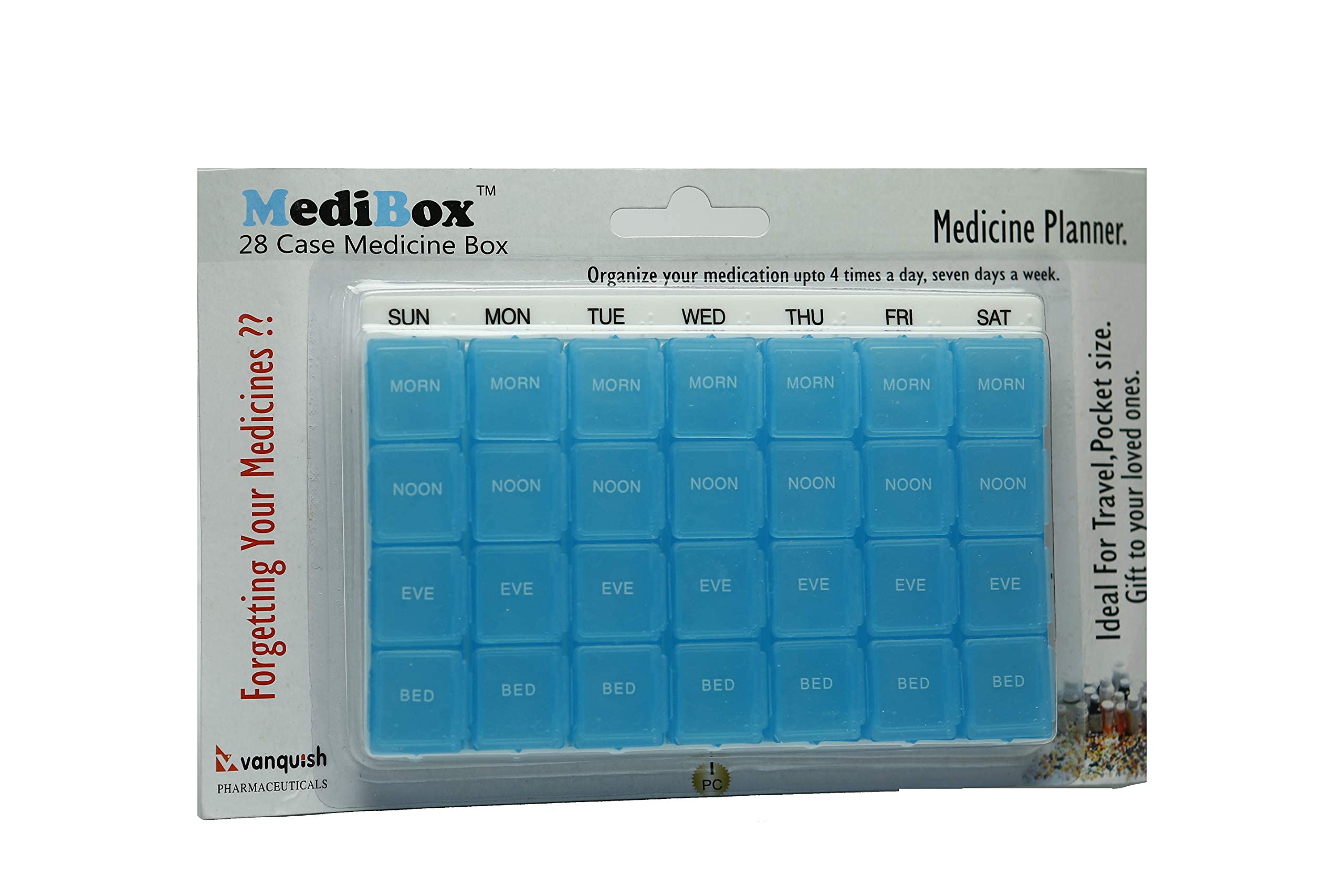 28 Case Pill Organizer Box Weekly 4 Times a Day ( Morning + Noon + Evening + Bedtime) Single Box with Detachable Compartments To Take Medicines on Time For Kids, Adults and Elders.Ideal for Traveling and Gifting_Pack of 3-image-2