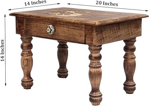 Miniatura 3 de DharmaObjects Mesa de meditación de altar de altar de oración tallada a mano de madera maciza de mango (Yin Yang) grande Yin Yang,lotus