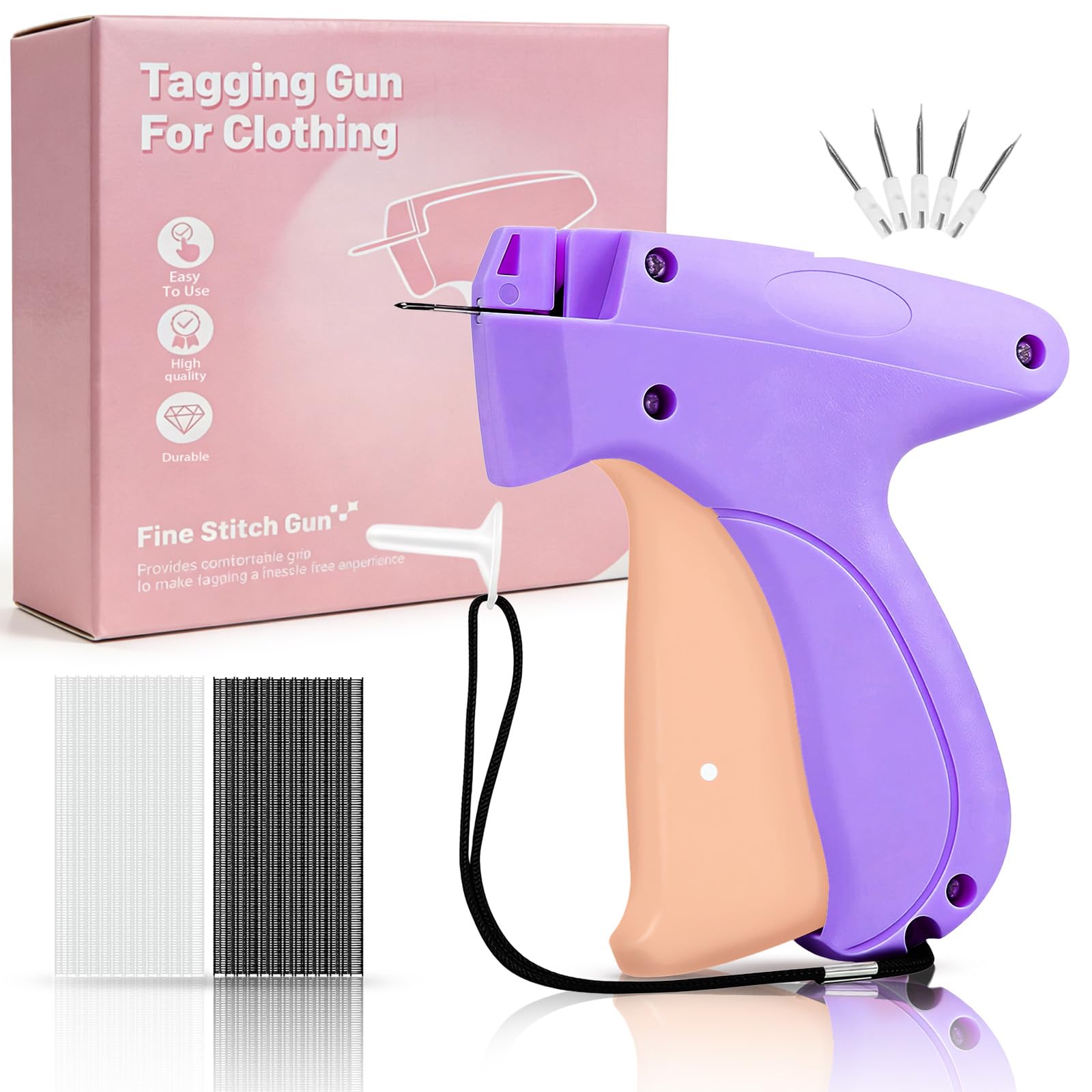 Stitch Gun for Clothes - Handheld Stitch Gun Quick Clothing Fixer - Tagging Gun for Clothing, Sewing Kit-Includes 6 Needle, 1000 Black Fasteners &amp; 1000 White Fasteners (Purple Pink)