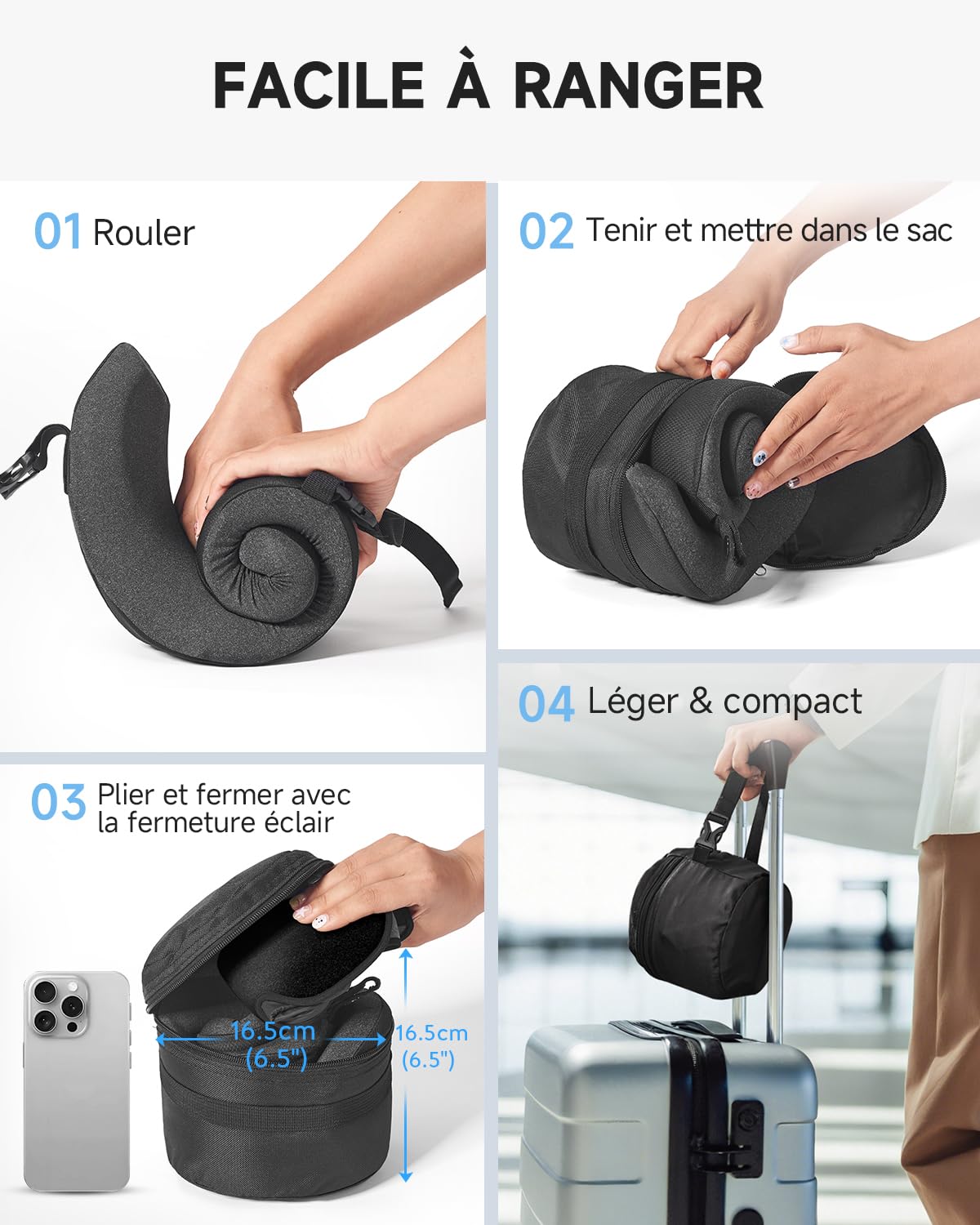 Umisleep Coussin de Voyage Mémoire pour Avion Support 360° Tête Cou, Noir | Coussin Cervical avec Masque 3D pour Longs Vols, Coussin Anti-Basculement pour Avion, Voiture et Train