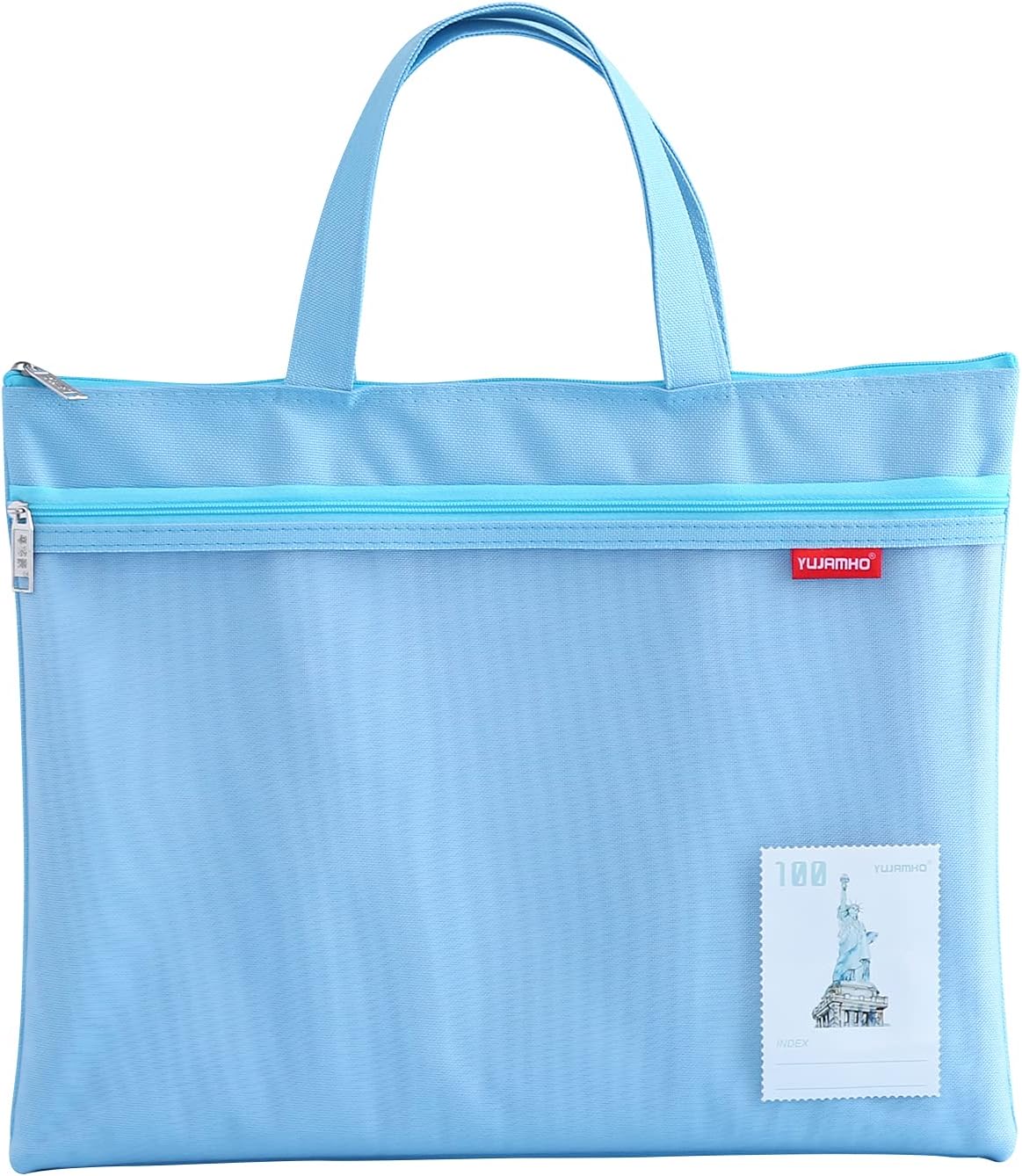 pendancy A4 Document Bag, Zip File Pouch, Zippered Handbag, Books Carry Bag Waterproof Double Zippers Pockets for Office Travel (Blue)