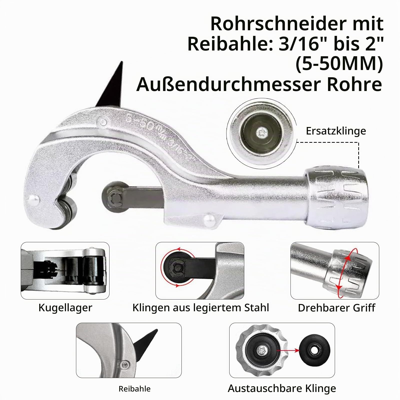 Hydraulischer Rohraufweiter, Hydraulisches Rohrpresswerkzeugset Mit Rohrschneider Entgratungswerkzeug Und 7 AufweiterköPfen Für 3/8 Bis 1-1/8 Zoll Kupferrohre Hvac-Aufweiterwerkzeuge (3/8“~1-1/8“)
