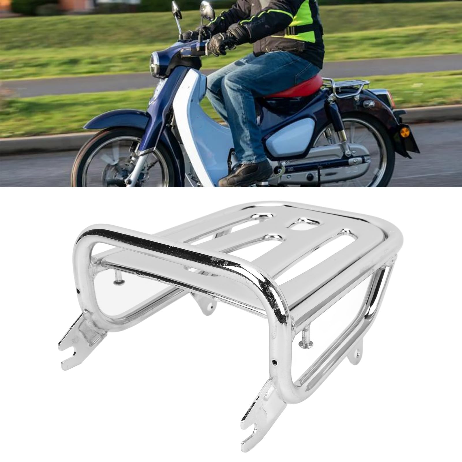 Chrome Rear Luggage Rack, Motorcycle Rear Luggage Shelf, C125A Super Cub 125 2019-2024, OE 08L70 K0G 900, Easy Installation, High Strength Material, Chrome Design