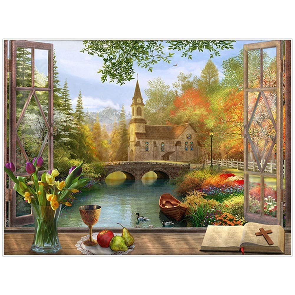 Kit Peinture Diamant 5D Fenêtre 80x100cm Broderie Point de Croix