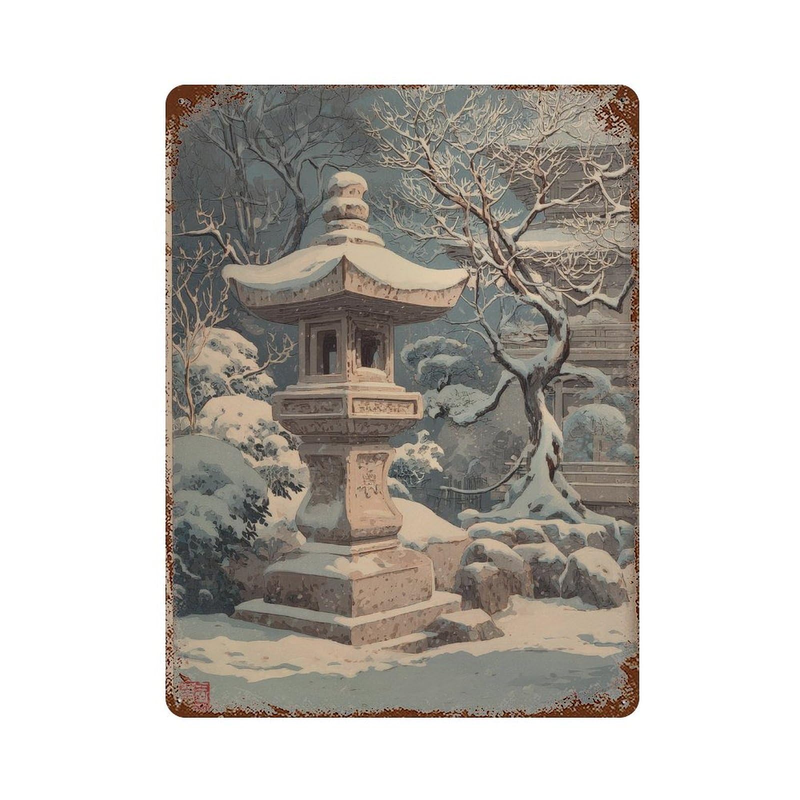 xiaoxiaoshen Japanese Stone Lantern. Ukiyo Wall Decor Art Metal Tin Poster Modern Home Decor Art Home Bar Shop Decorations Vintage Sign 40x30cm