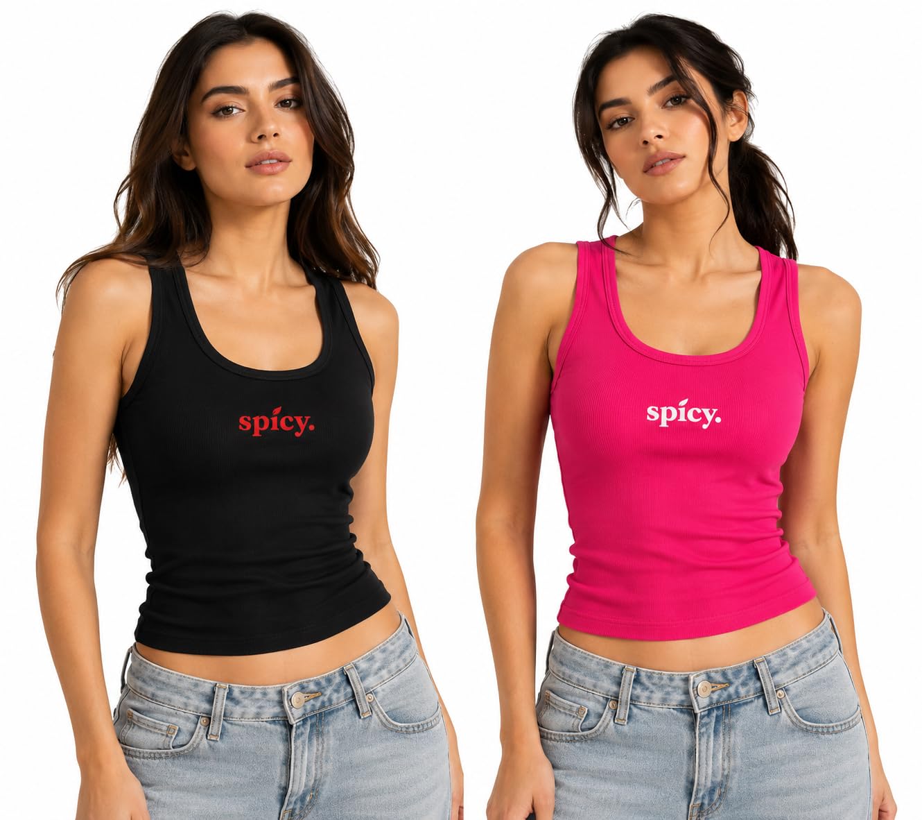 Pack of 2 Almar Women's Cotton Tank Top Black & Pink-picture-44