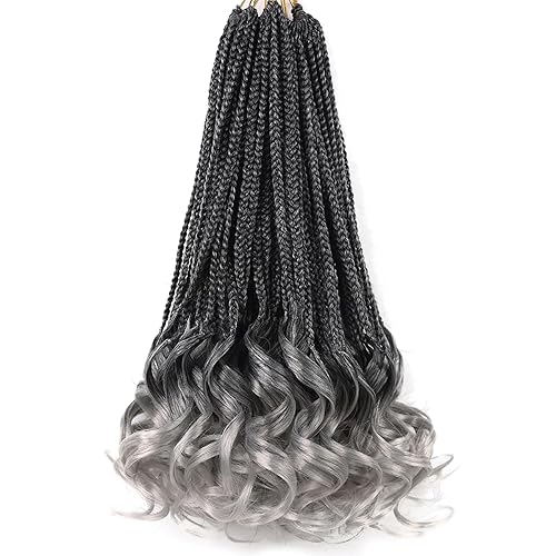 Goddess Box - Trenzas de ganchillo de 14 pulgadas, trenzas de ganchillo Tgray de cabello rizado francés con extremos rizados, extensiones de cabello