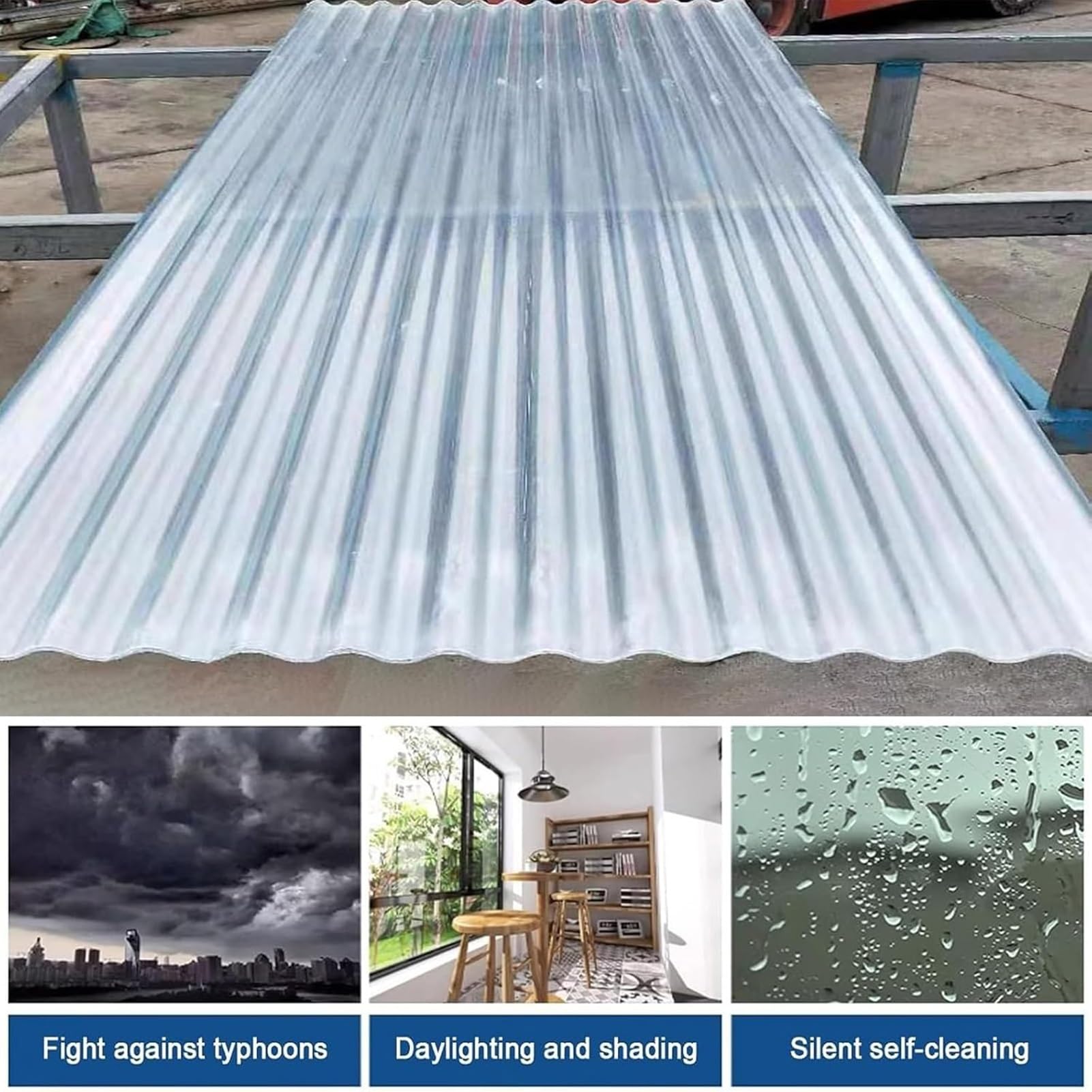Planchas Transparentes Tejados, Placa Ondulada, Paneles for Tejado 1mm Chapa Tejado a Prueba, Placa de Aislamiento, for Invernaderos Cocheras(6 PCS,0.9x1.6m/2.95x5.25ft)