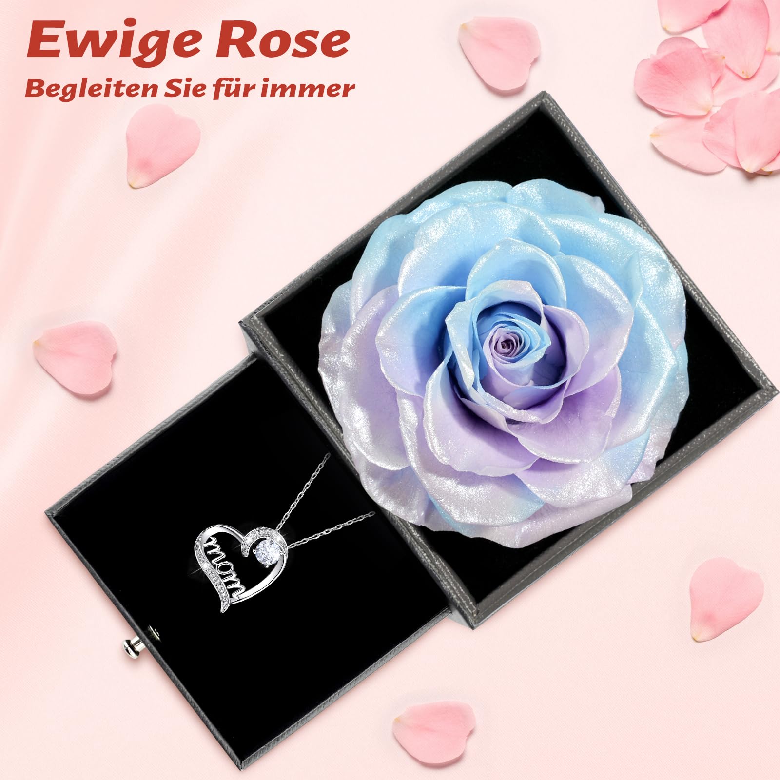 Sunia Regali per Mamma Natale,Vera Rosa Eterna con Collana Argento 925 Donna, Beste Mama der Welt, Rosa Eterna Stabilizzata, Regalo per la Mamma Natale, Regalo di Compleanno per Mamma Nonna Donna