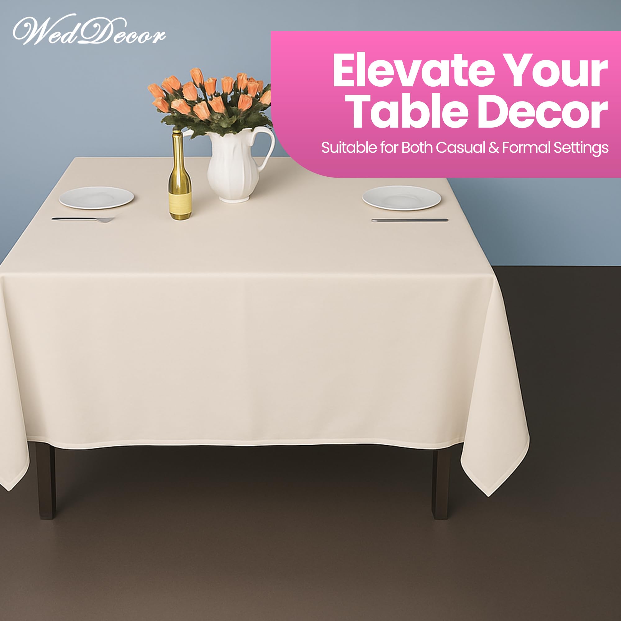 Weddeor weddecor – 90 x 90 cm Cuadrado Blanco Mantel de algodón de poliéster para Boda, Fiesta de cumpleaños Muestra Eventos Banquetes y restaurantes, Tela, 54" X 54"- Ivory, 10
