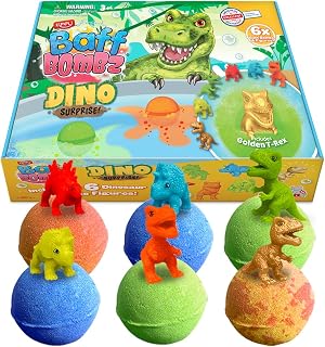 Zimpli Kids 6 Überraschungs-Badebomben Dinosaurier, 6 Überraschungs-Dinosaurier-Spielzeuge im Inneren! Kindergeburtstagsgeschenke, Badespielzeug für Jungen und Mädchen