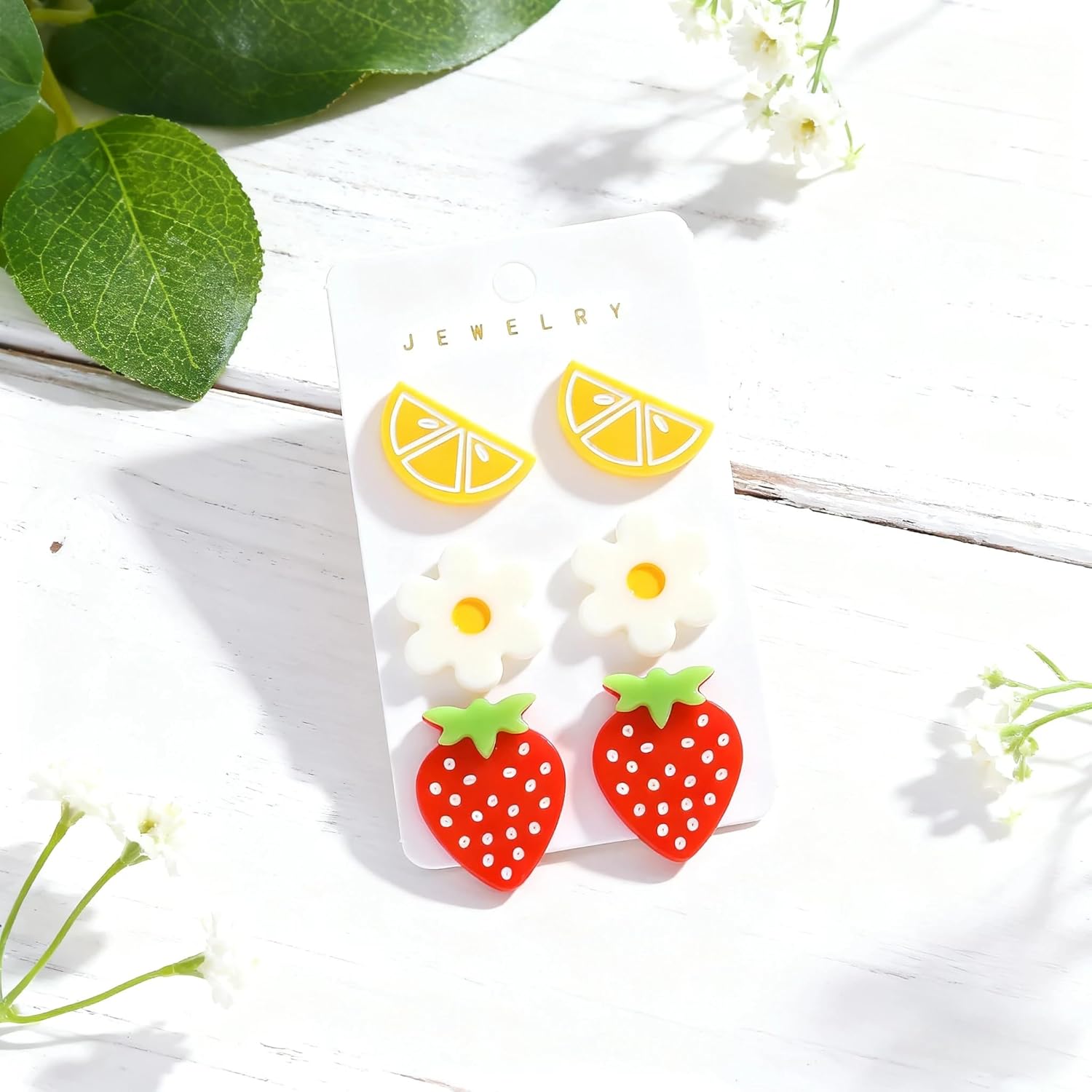 6 Pcs Acrylic Orange Flower Strawberry Stud Earrings Set for Women, Cute Fruit Floral Earrings, Lightweight Summer Jewelry Gifts for Teens Vibrant Everyday Accessories - Image 4