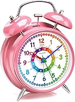 Peakeep 4.5" Loud Twin Bell Alarm Clock for Kids - Colorful Learning Time Teaching Clock for Heavy Sleepers