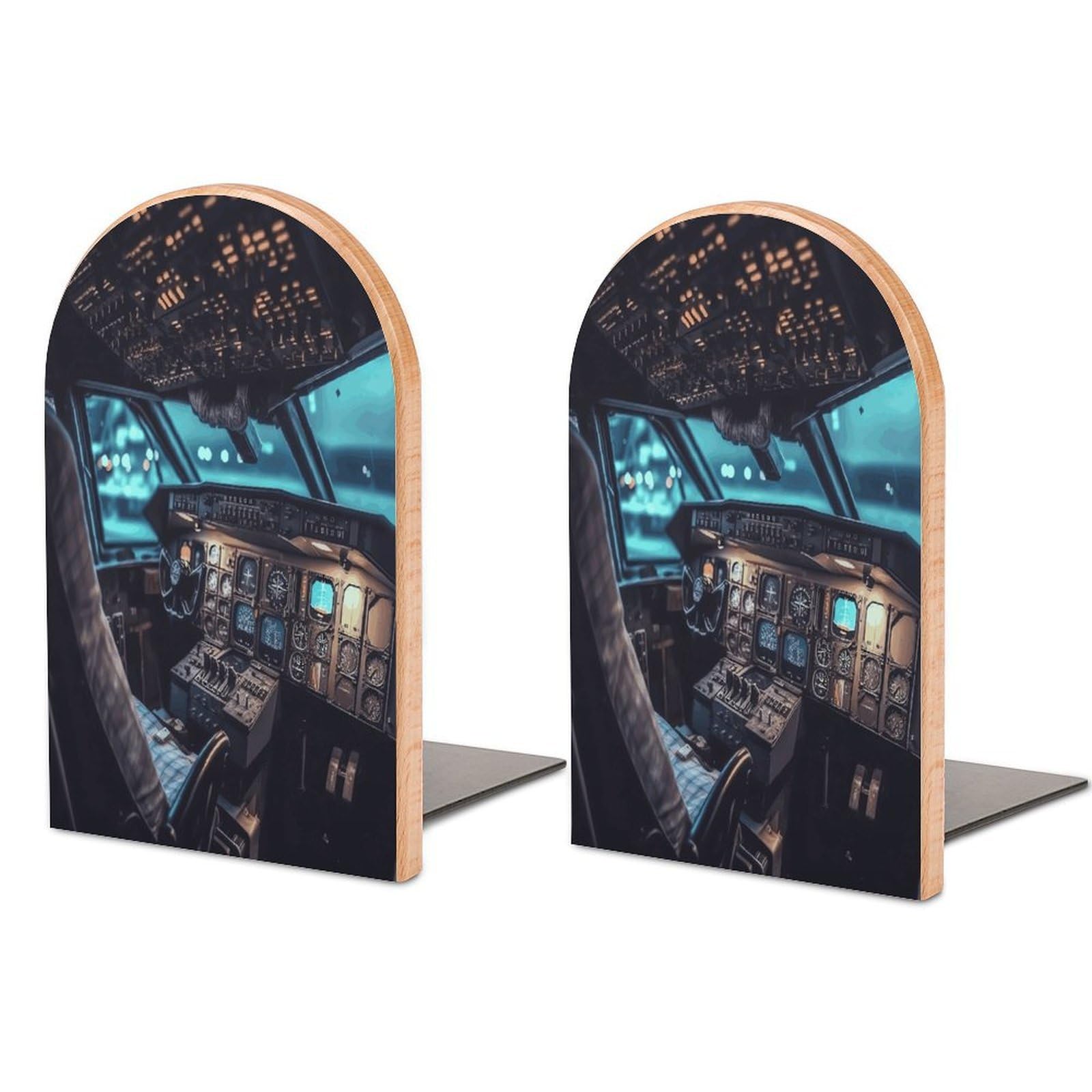 Airplane Bookends for Shelves Non Skid Book Stoppers Universal Economy Bookend Heavy Duty Wood Book End Decorative Book Shelf Holder for Home Office Desk 1 Pair