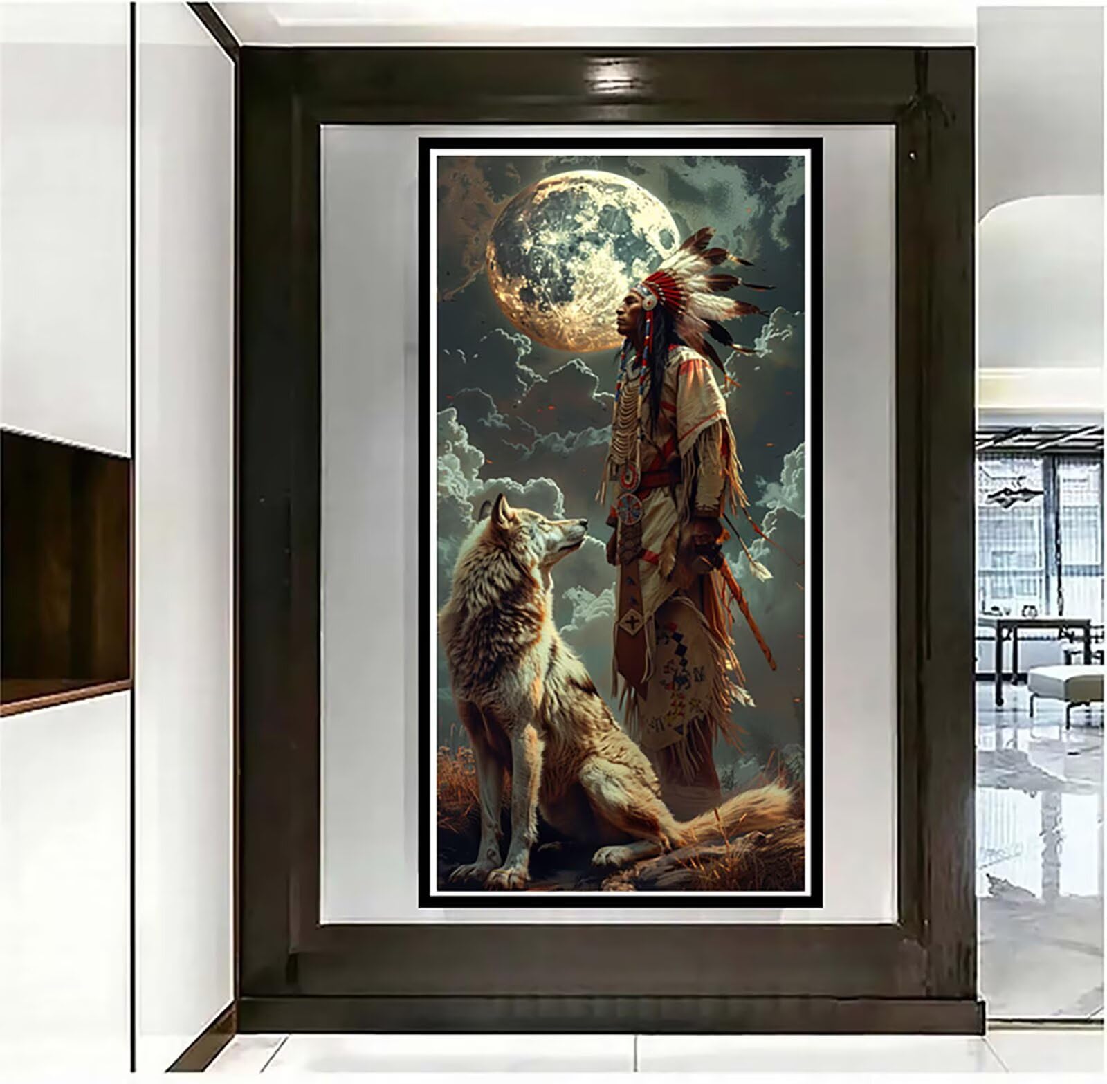 Malen Nach Zahlen Erwachsene Indianer, Malen Nach Zahlen Wolf, Paint by Numbers mit Pinseln und Acrylfarben, DIY Handgemalt Ölgemälde Kit für Deko Wohnzimmer und Wohnzimmer Deko 80x160cm K-2333