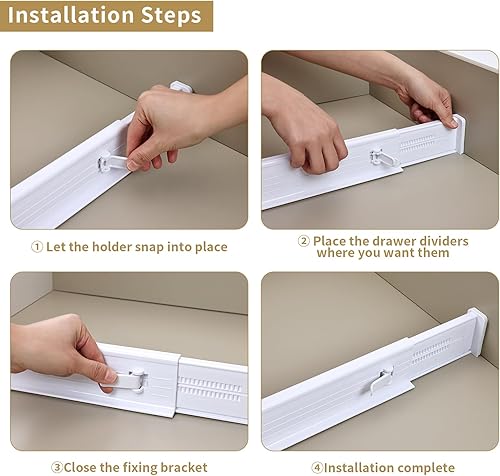 Miniatura 7 de Easortm Divisores de cajones de 6 unidades, divisores de cajones ajustables para ropa de 4 pulgadas, divisores de cajones expandibles de 11 a 17