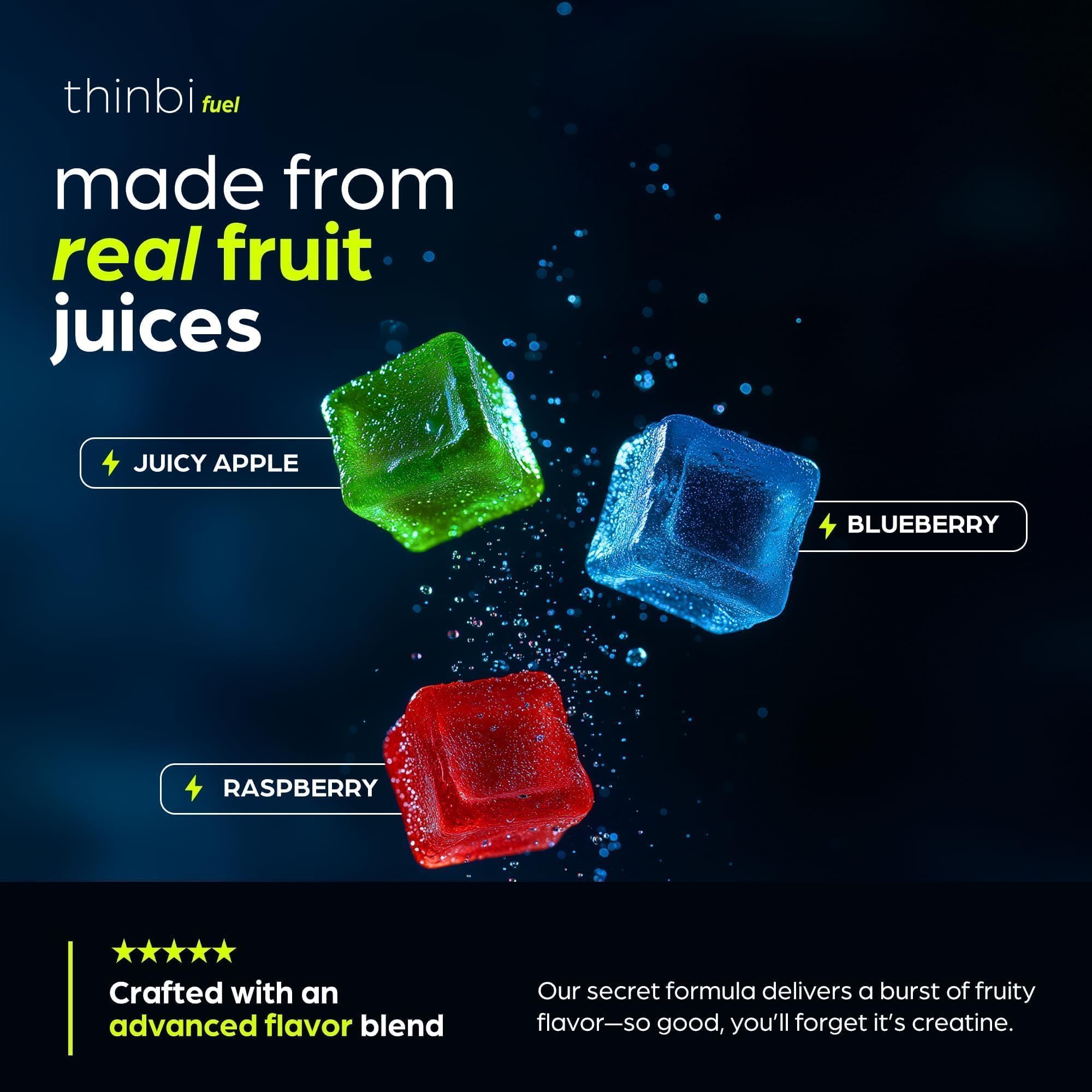 Creatine Gummies Monohydrate Complex 10,000mg for Men & Women -120 Gummies Advanced Formula W/L-Taurine + Vitamin B12 for Muscle Strength, Muscle Builder, Energy Boost, Pre-Workout Supplement -Thinbi