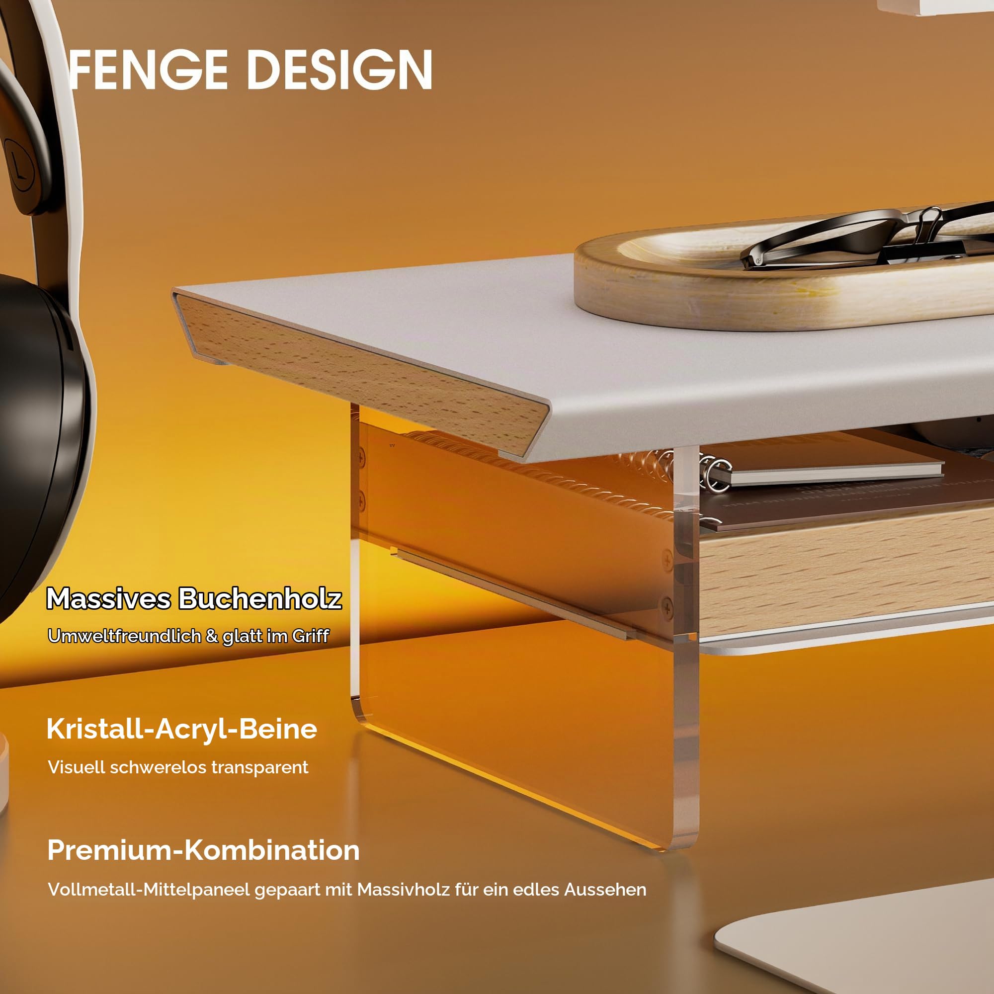 Fenge Monitorständer, 108cm Acryl, für Laptop PC TV, Monitor Stand, Weiß