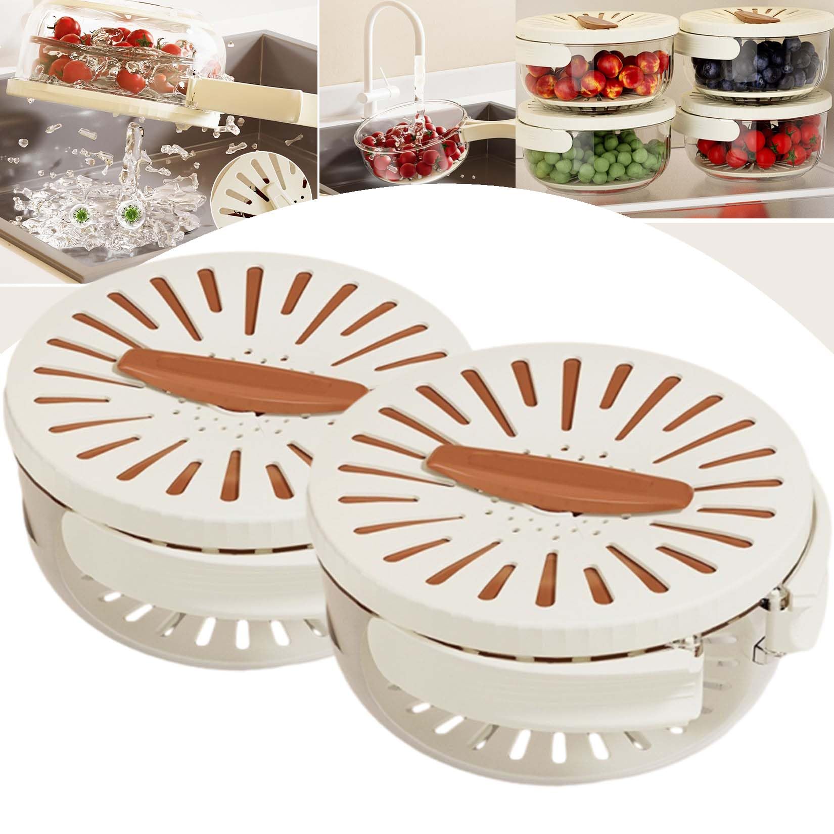 Multifunctional Fruit and Vegetable Washing Bowl, Multifunctional Draining Bowl, 3 in 1 Kitchen Colanders Bowl, Fruit Washing Bowl with Strainer,