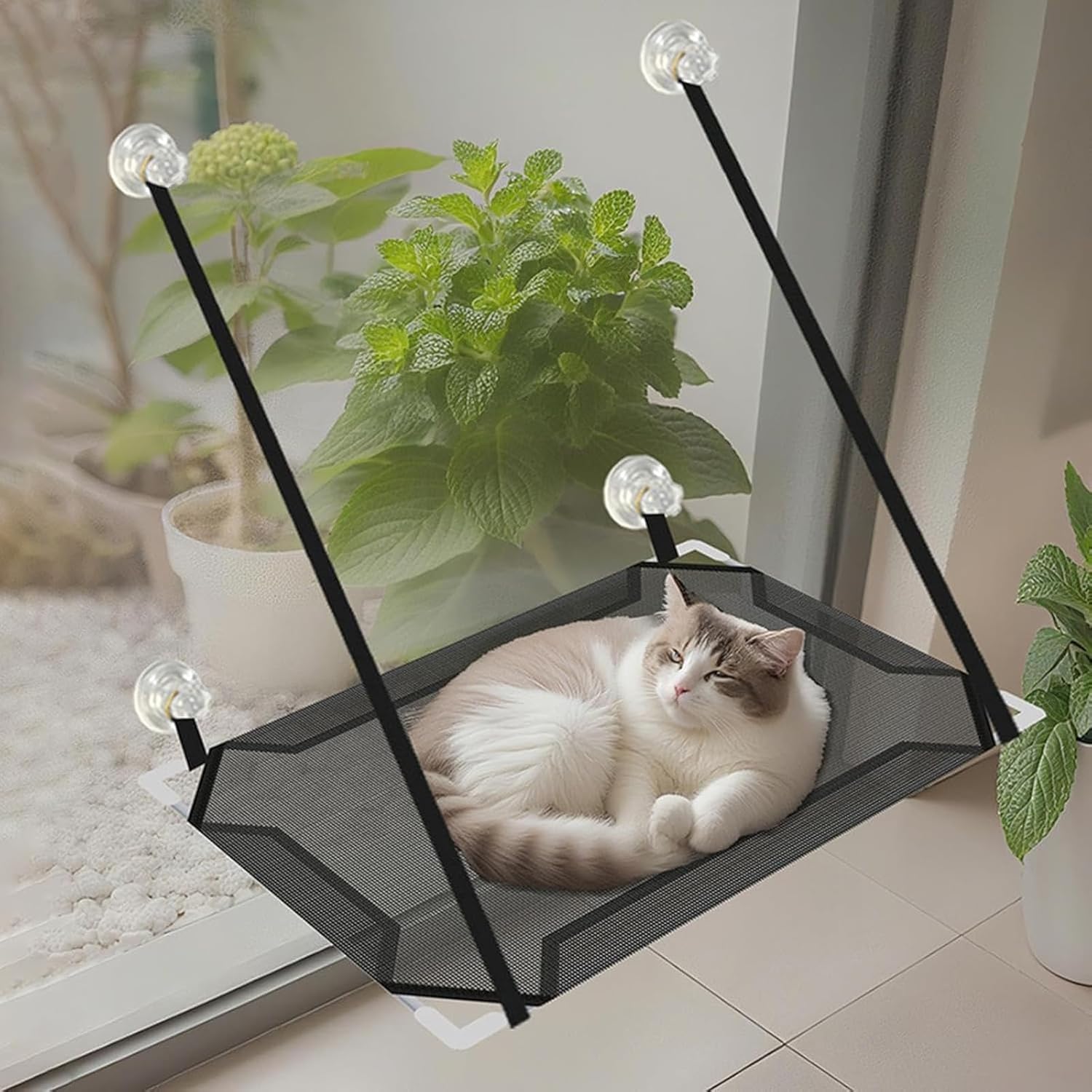 Cat Window Perch,Cat Hammock for Cats Up to 20 Pounds,Cool and Breathable, Durable and Easy to Clean,Comes with 4 Strong Suction Cups,Suitable for Indoor Kittens to Rest, Sunbathe - Image 1 of 8