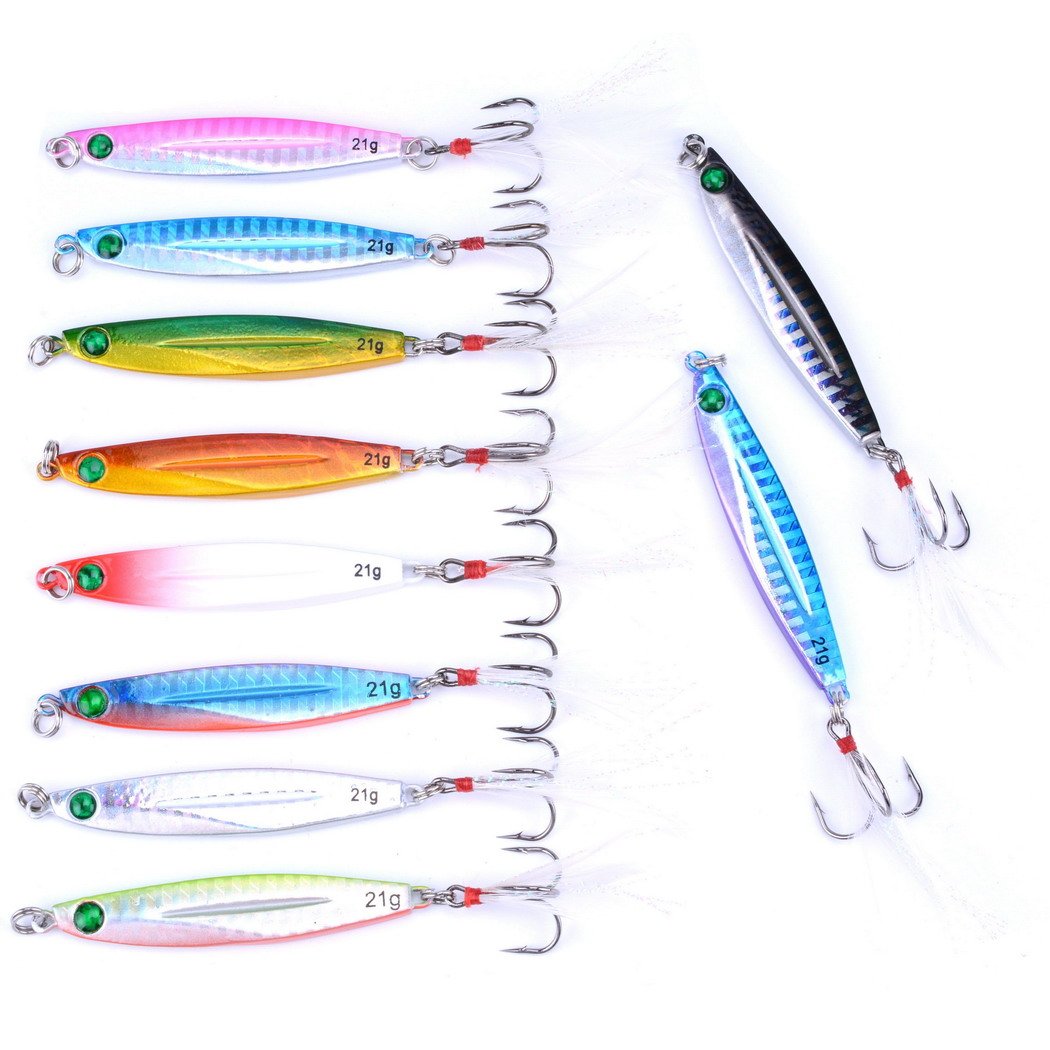 Aorace 10pcs/Lot Salzwasser -Fischen Casting Metall Jig 40g Shore und Boots rüttelnde Köder Locken Blei-Fische mit Feder 8.7cm/40g