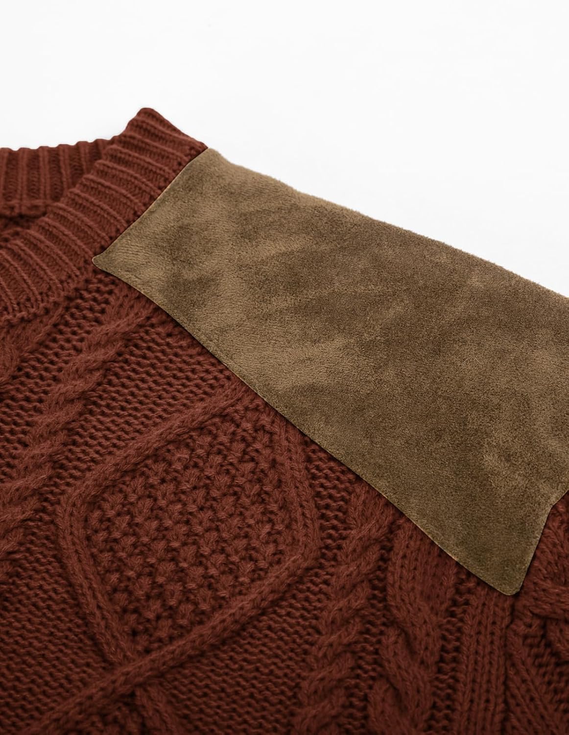 PJ PAUL JONES Mens Sweater Military Cable Knit Crewneck Vintage Long Sleeve Pulllover Sweaters with Suede Patchwork - Image 5