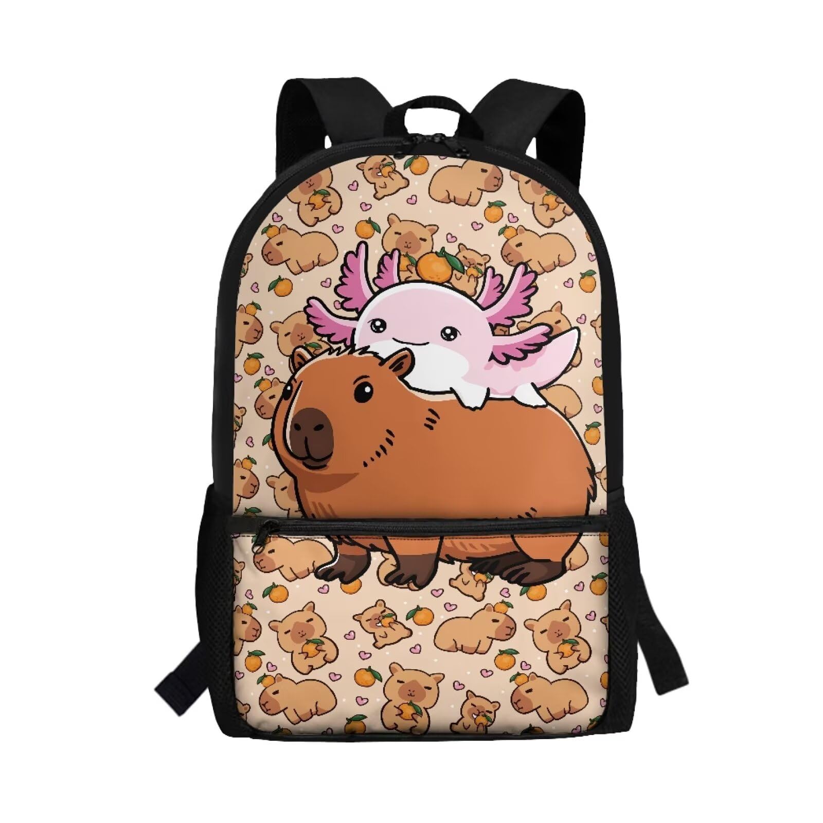 Cugasmaru Capybara Axolotl Pre School Backpack for Girls 17 inch Cute School Bags for Boys 10-12 7-10 Lightweight Preschool Elementary Kids Back Pack