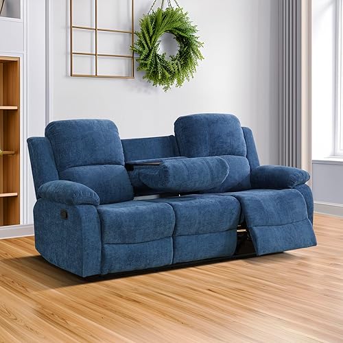 Miniatura 6 de Plithzy Juego de sofá reclinable, muebles de sala de estar, juego de sofá reclinable de tela de microfibra, juego de sofá reclinable con portavasos