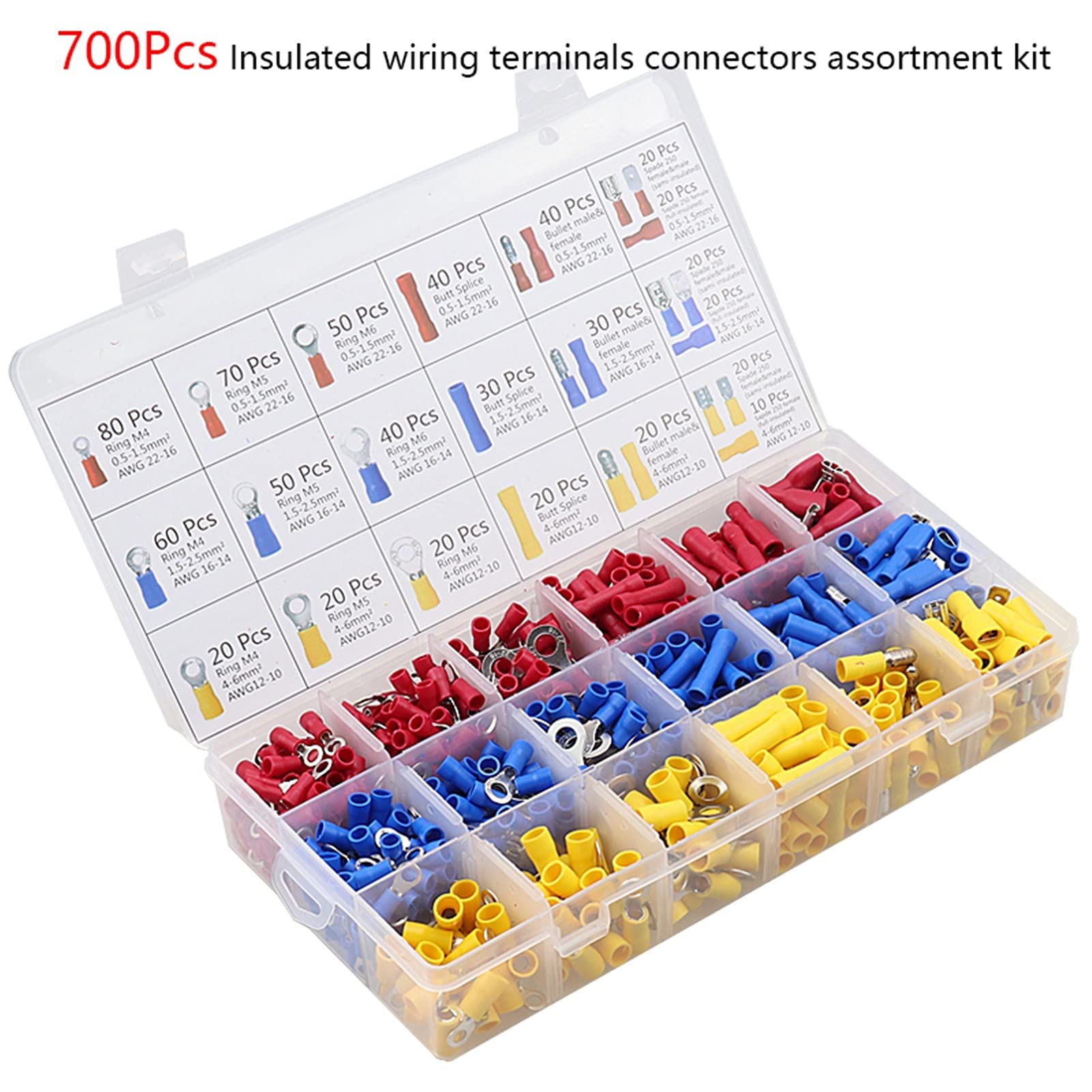 Pelacables Alicates de engarce Alicates de herramientas de engarce con 700 unids de cableado aislado Terminales Conectores Kit de surtido Conjunto de abrazadera de alta precisión(HS-30J Pliers)
