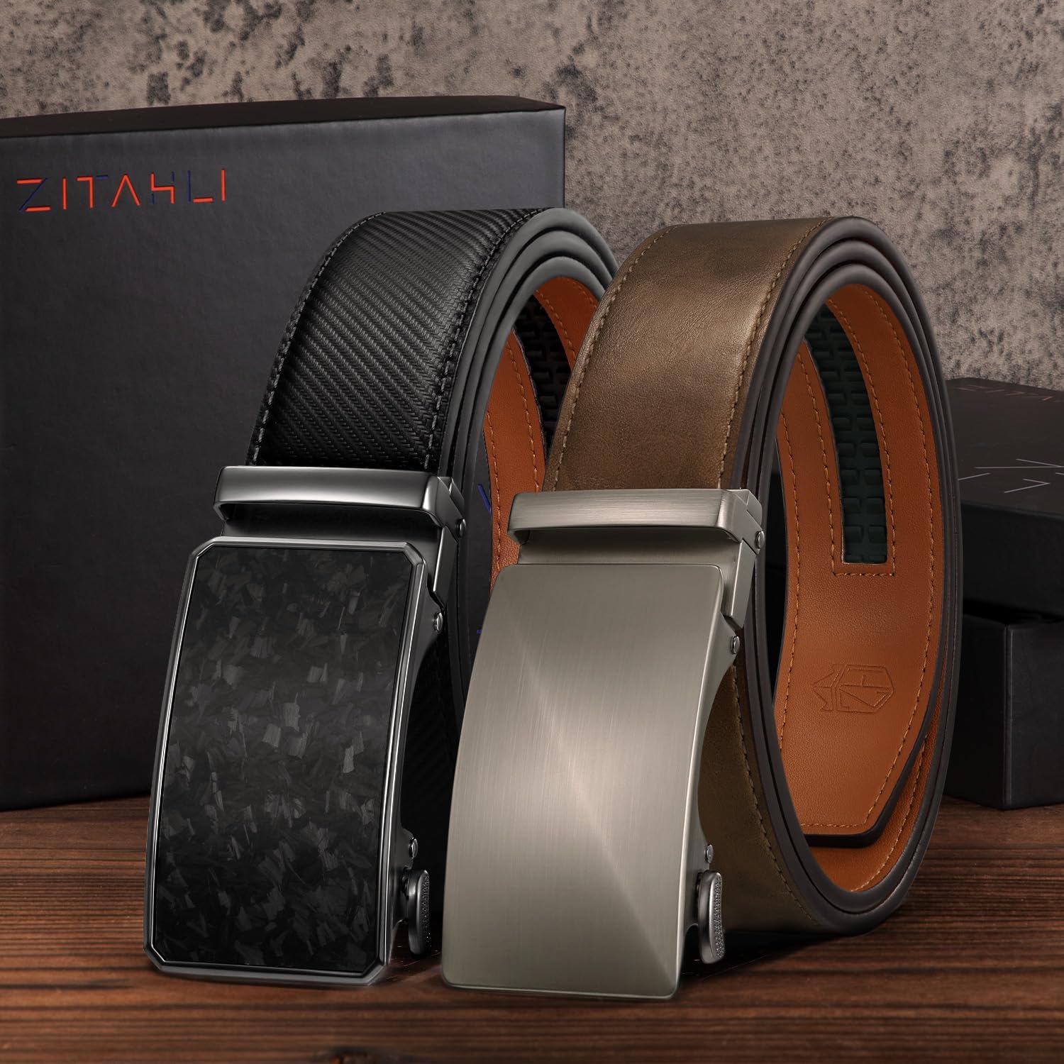 Zitahli Belt Men 2 Pack - Slide Leather Ratchet Belt Adjustable for Mens Gifts 1 3/8-Cut for Perfect Fit,Men's Accessories - Image 6