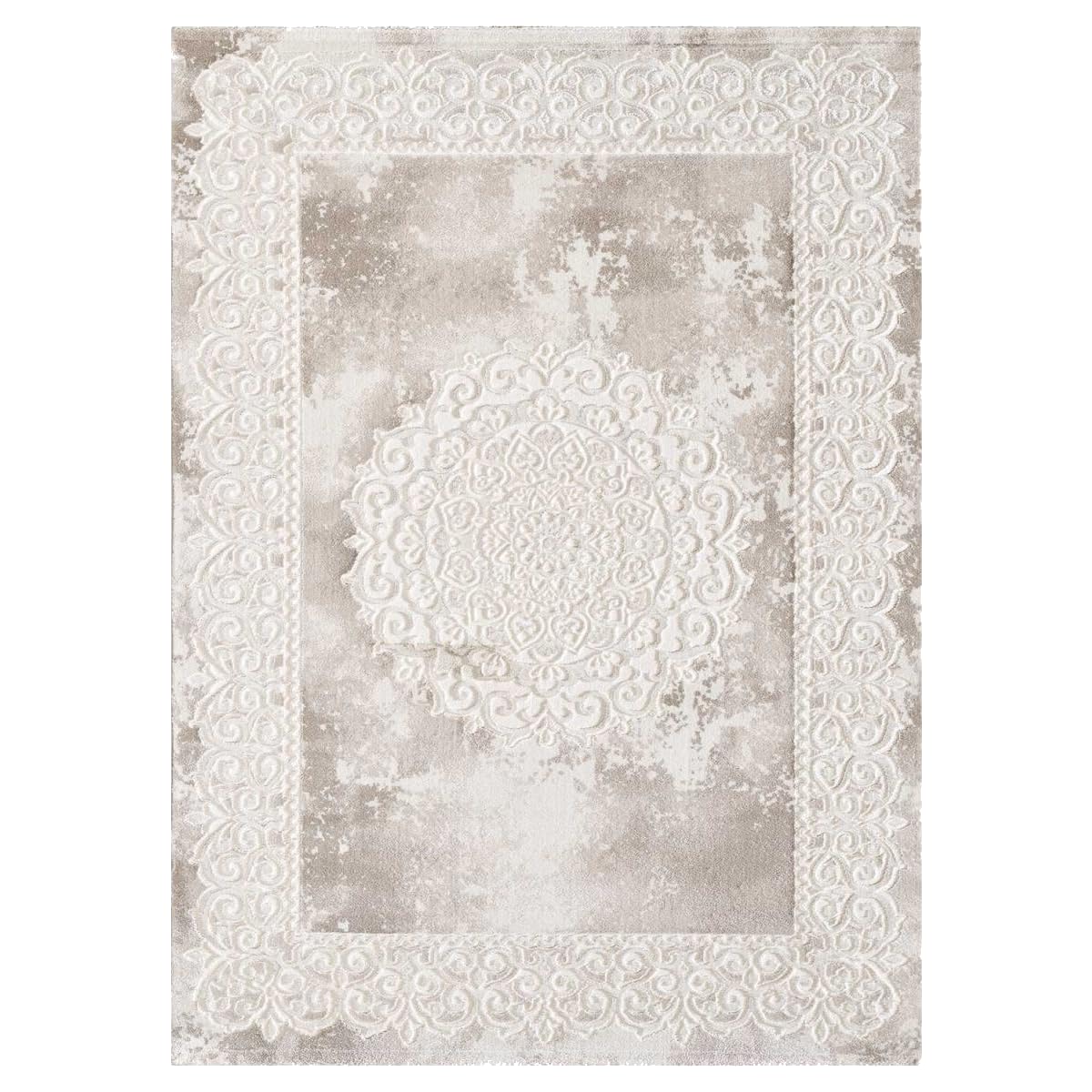 1A2T - Tapis Salon Moderne Design Oriental Style - Tapis Salon Beige 120x160 cm - Tapis à Poils Ras Rectangulaire idéal pour Le Salon, 3581