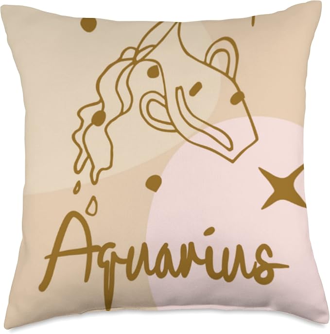 Boho Chic Aquarius Sign Zodiac Astrology Line Art Aesthetic Throw Pillow