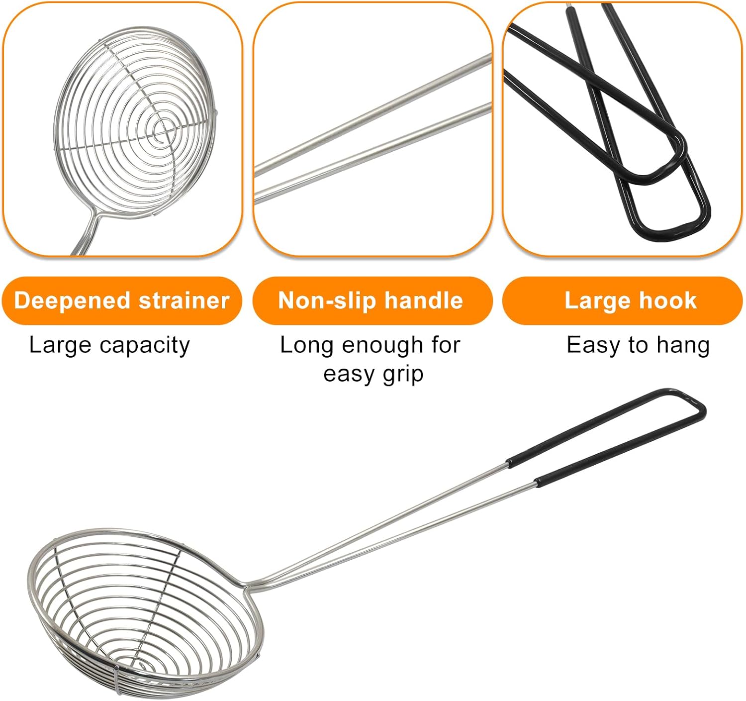 BokWin 6 Pieces Stainless Steel Hot Pot Strainer Scoops, Black