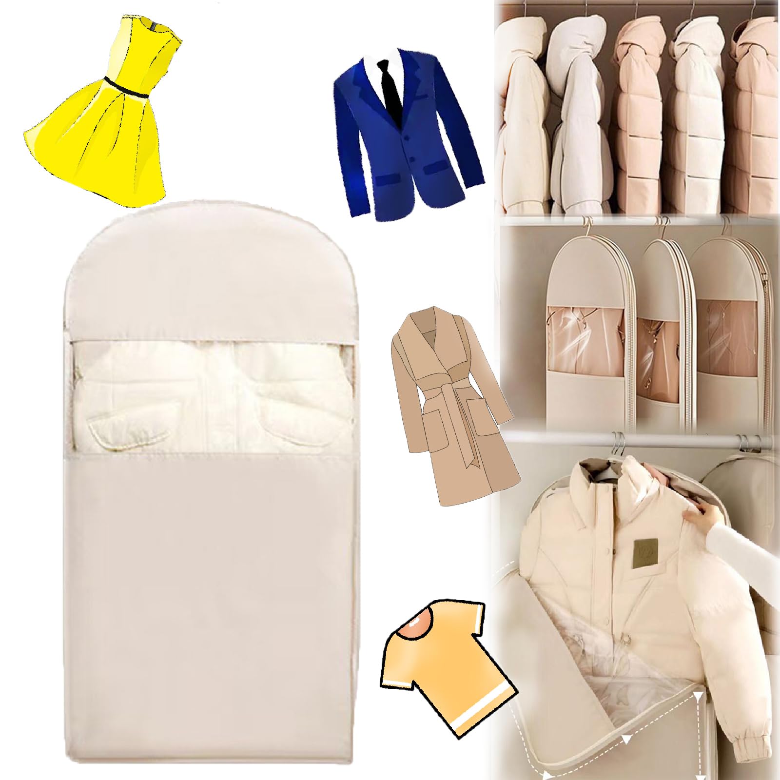 Space Saving Hanging Garment Bag with Self Compression Zipper Garment Bags for Travel 35 43 51in Garment Bags