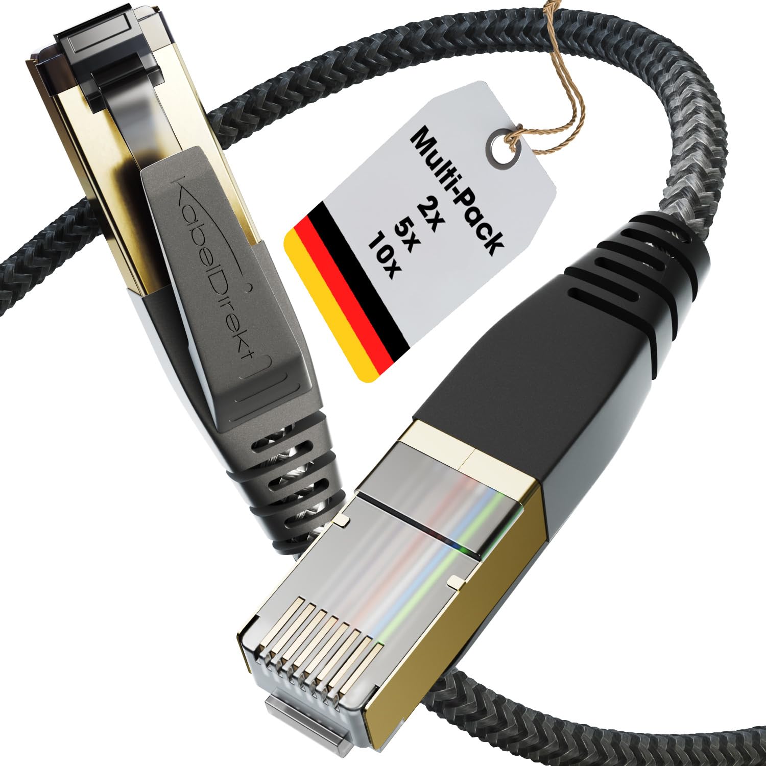 KabelDirekt – Cat 8 Netzwerkkabel mit flexiblem & bruchsicherem Flechtdesign – 10x 0,6m (LAN Kabel/Ethernet Kabel, RJ45-Stecker, überträgt höchste Datenraten bis 40 Gbit/s, ideal für Gaming/PS5/Xbox)
