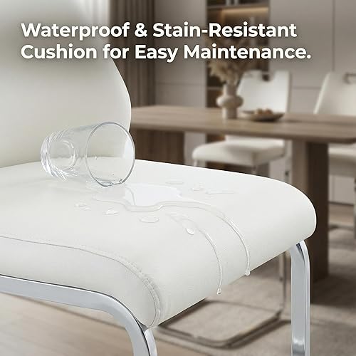 Miniatura 5 de Sillas para Comedor, juego de 2 sillas de comedor modernas con cuero, respaldo geométrico copetudo, patas cromadas, diseño ergonómico, fácil de