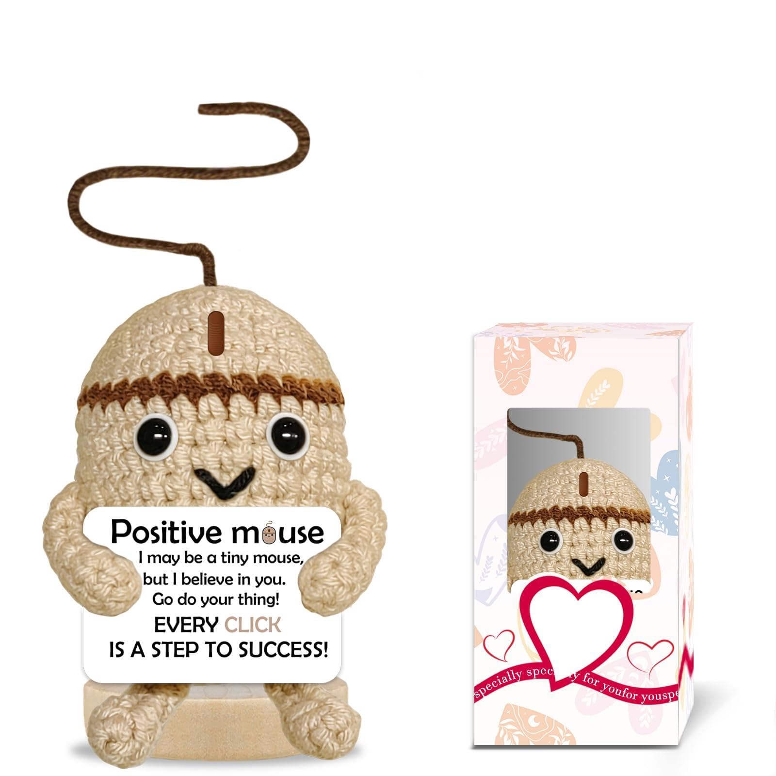 Leaving Gifts for Colleagues Women Men Emotional Support Crochet Mouse Inspirational New Job Beginnings Good Luck Gift Positive Birthday Retirement Gifts for Coworkers Funny Cute Office Accessories