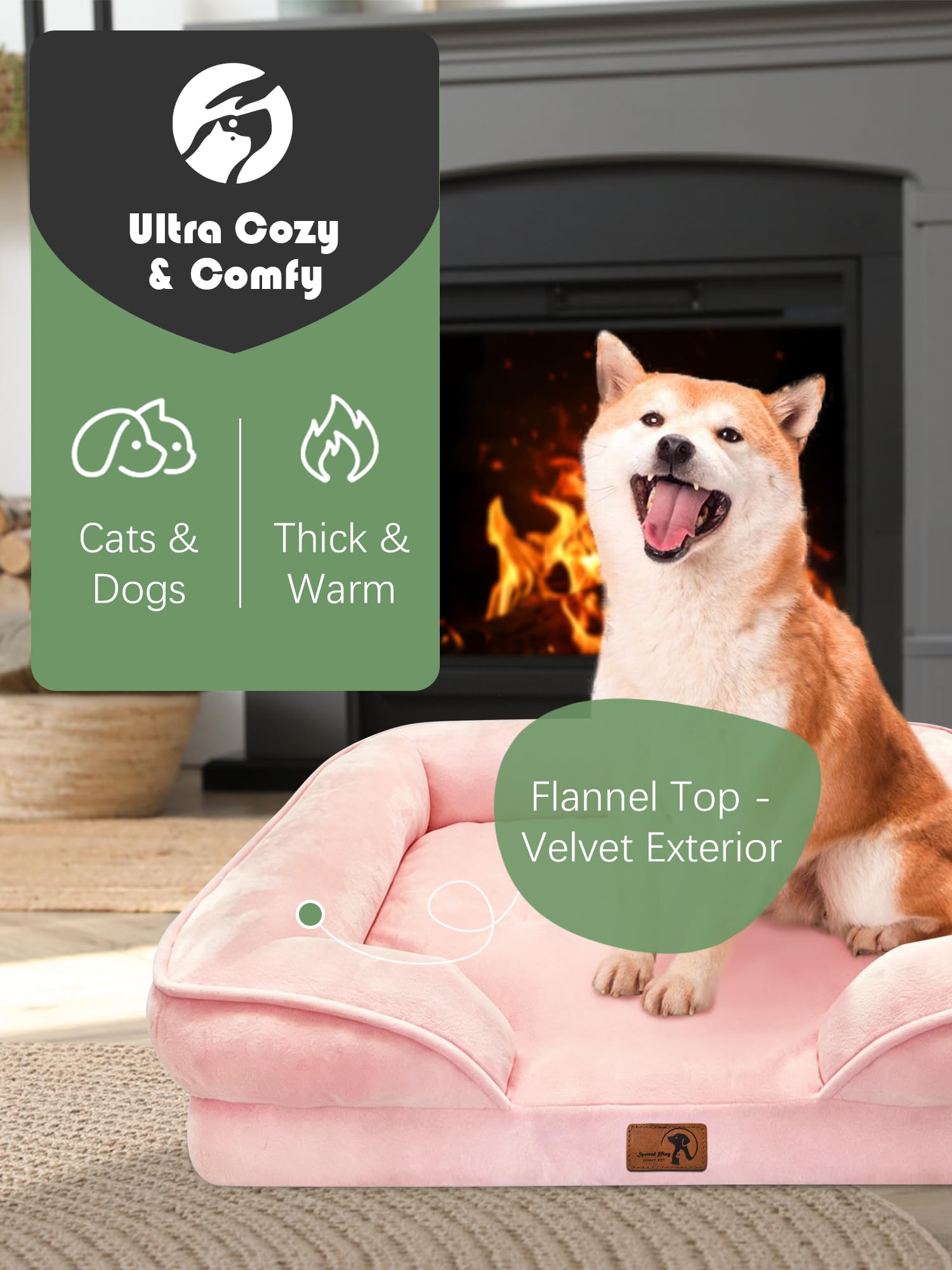 Spotted Play Orthopedic Dog Bed with Sides - Sofa Beds for Medium Dogs, Supportive Foam Pet Couch Bed with Washable Removable Cover, Waterproof Lining and Non-Slip Bottom, Pink - M view 2