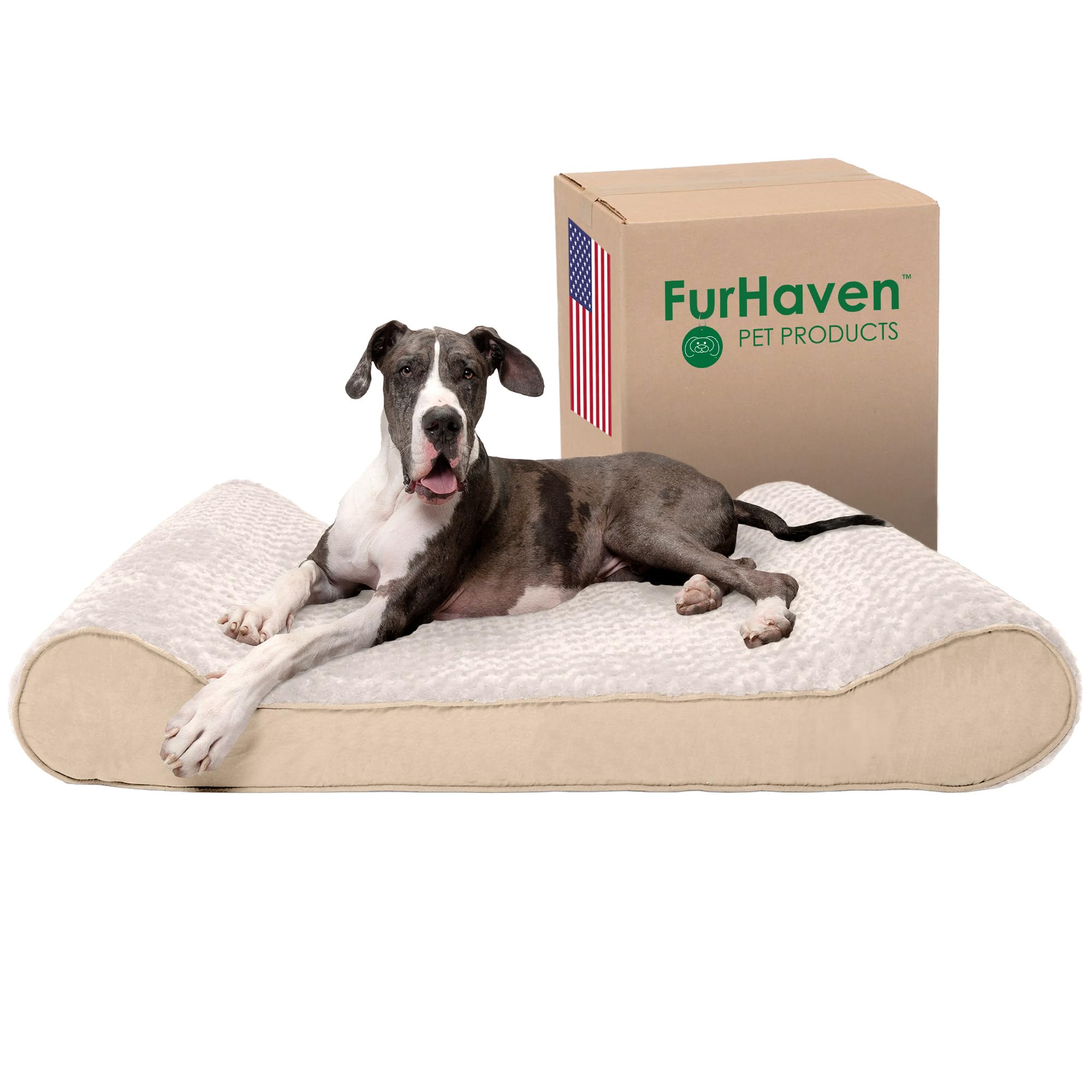 Furhaven Orthopedic Dog Bed for Extra Large Dogs w/ Removable Washable Cover, For Dogs Up to 180 lbs - Ultra Plush Faux Fur & Suede Luxe Lounger Contour Mattress - Cream, Giant/XXXL
