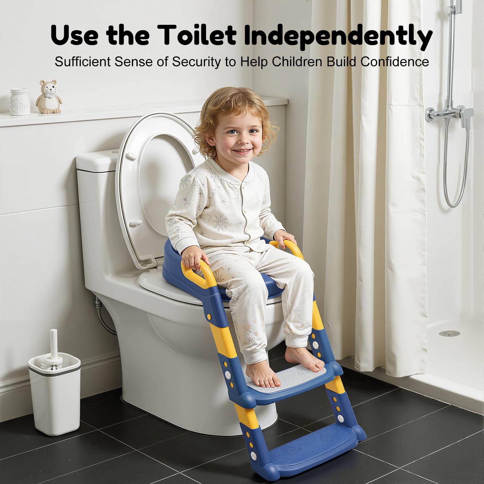 Sedile WC per bambini con scala, sedile WC regolabile in altezza per