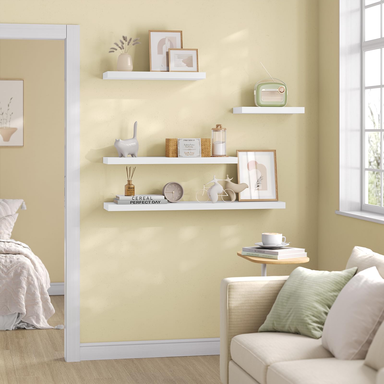 eSituro Set de 3 Estantes Flotantes de Pared Blanco, 50x23x3.8cm | Estanteria madera MDF, decoracion y almacenamiento para cocina, dormitorio y sala, balda facil de instalar, carga 10kg