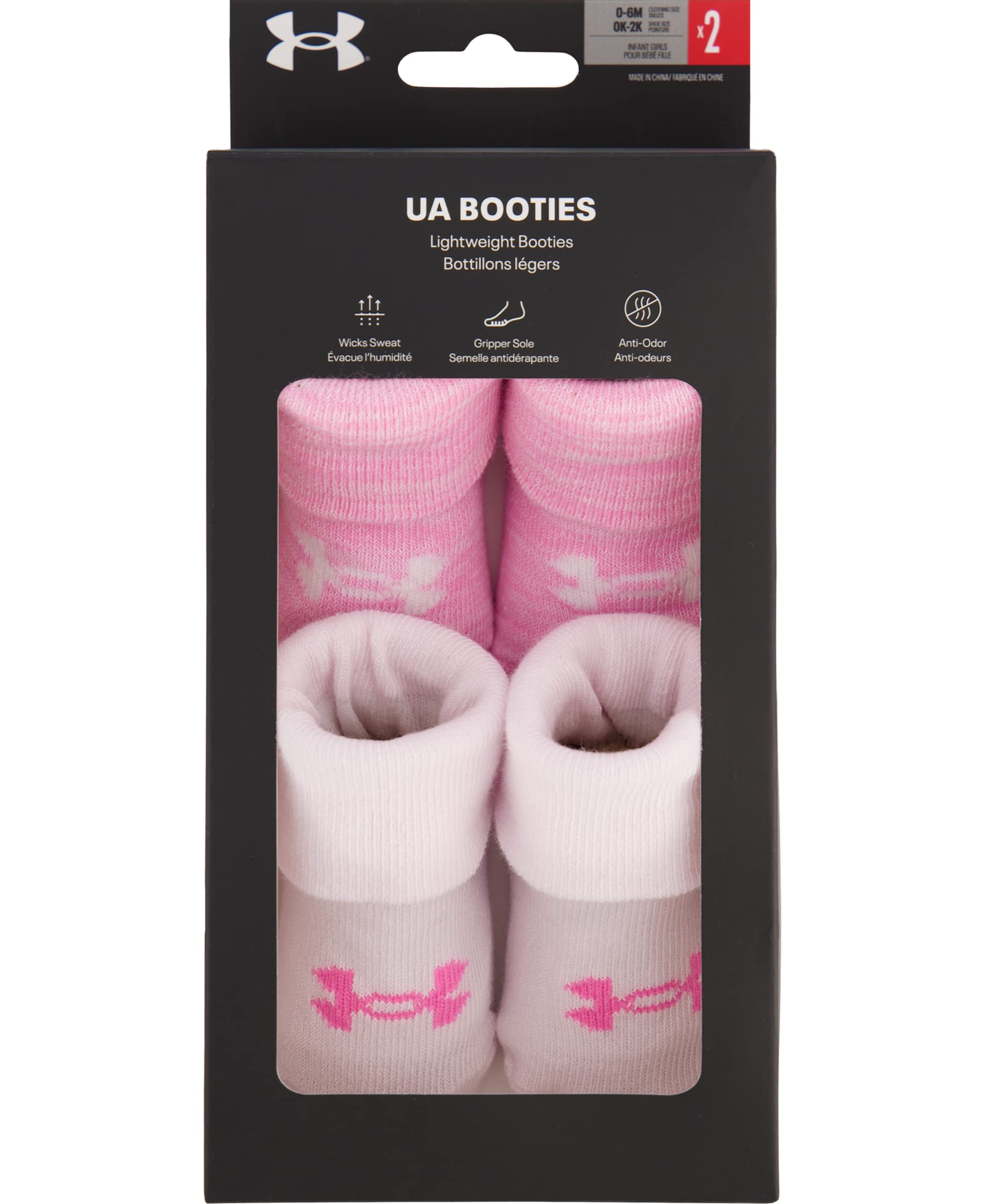 Under Armour Baby Girls Knit Bootie Sock, Pink (2-Pack), 0-6 Months