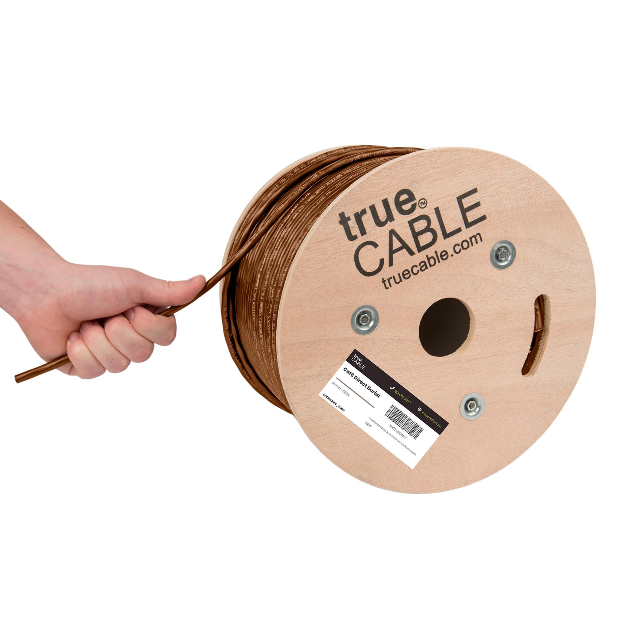 TRUE CABLE Cat6 Direct Burial Outdoor Bulk Ethernet Cable, Unshielded, 500ft, Brown, 23AWG Solid Bare Copper, Outdoor OSP Jacket, Waterproof, UV,